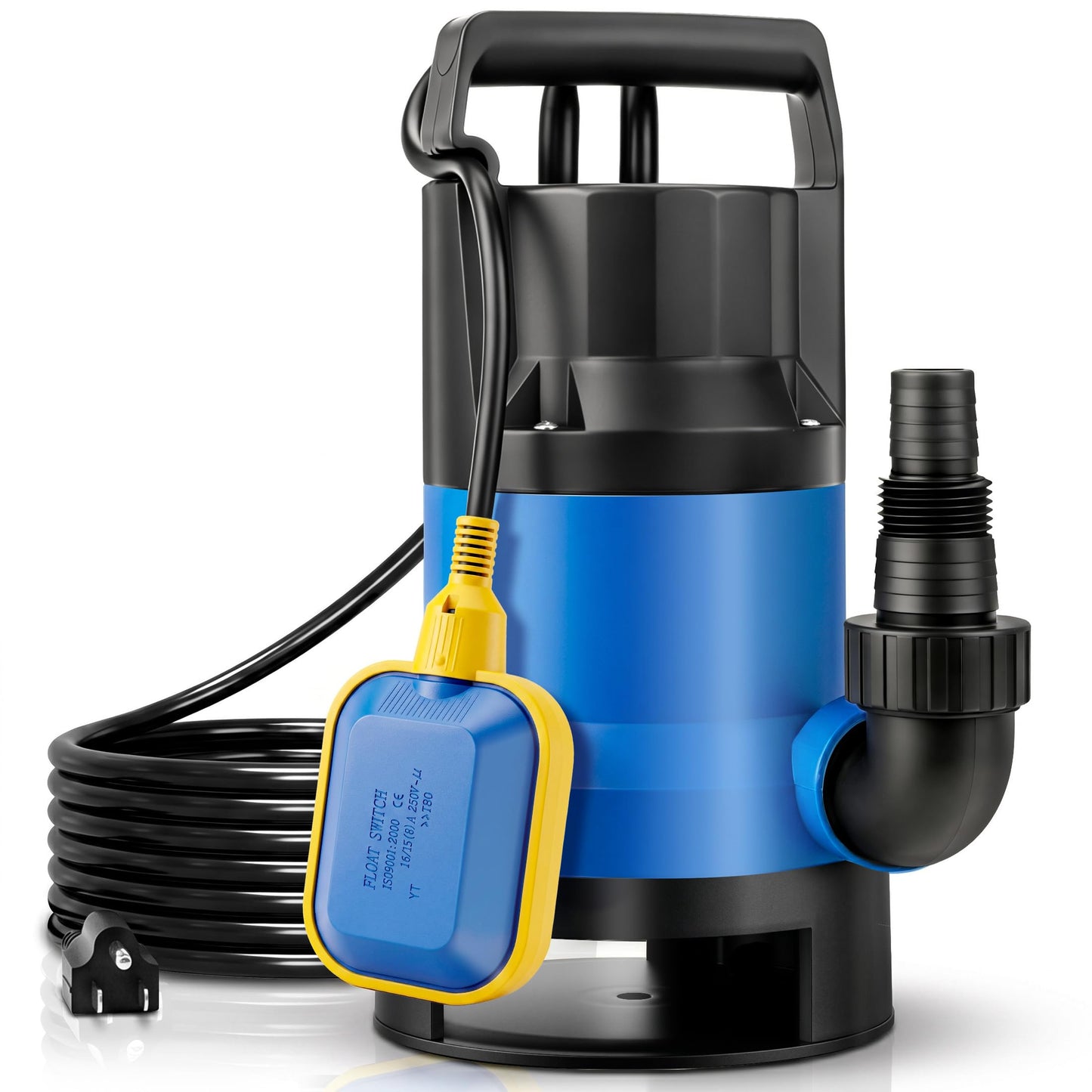 Poofata 1.1HP Submersible Sump Pump, 4600 GPH Electric Water Pump with Automatic Float Switch, Portable Utility Pump for Pool Draining, Basement, Outdoor Ponds, 16 FT Cord