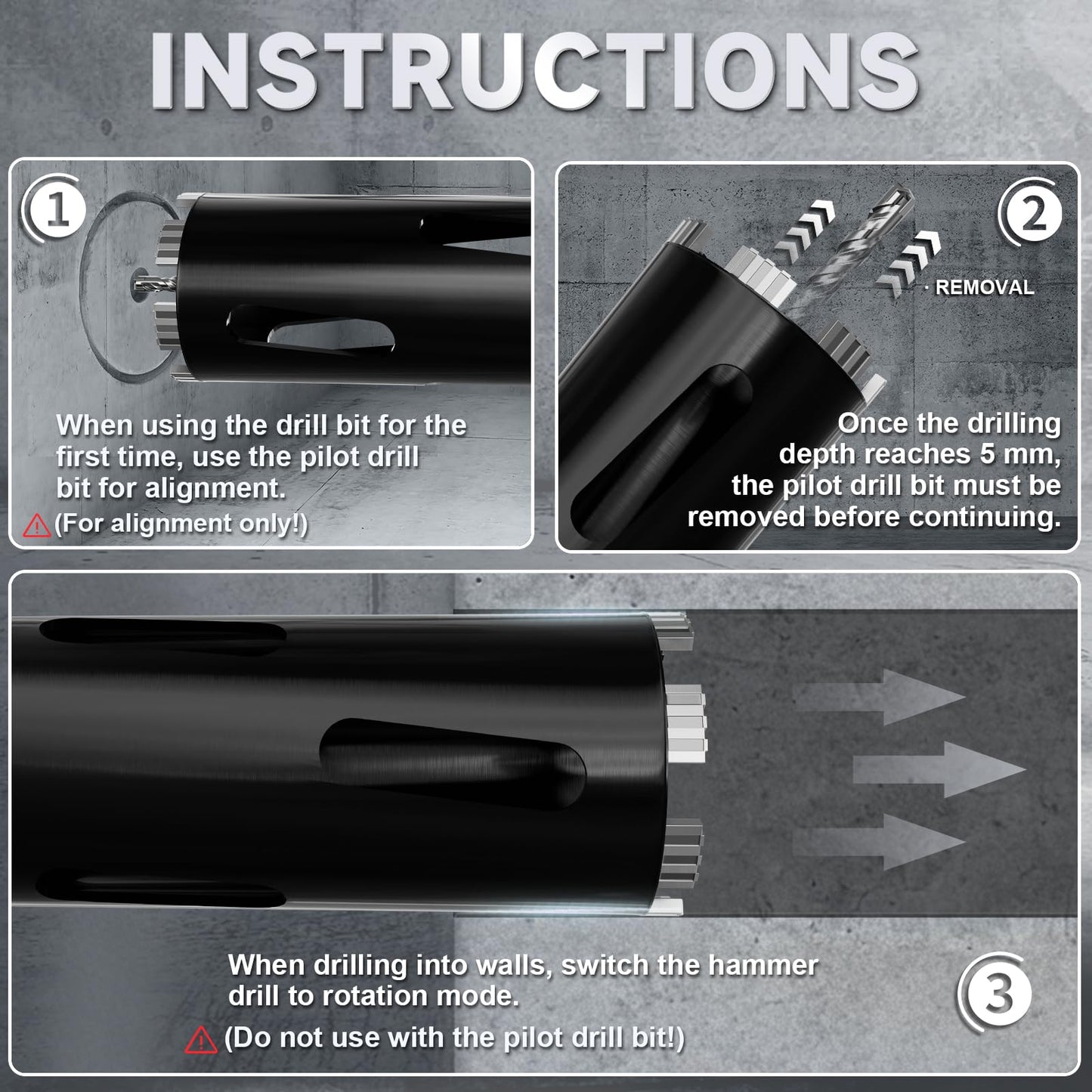 Diamond Core Drill Bit 6-3/8"(162mm) with Pilot Bit & Adapters (SDS Plus & Hex) – Upgraded Welded Segments, 8.6" Depth – for Concrete, Solid Brick, Hollow Brick, Masonry & More