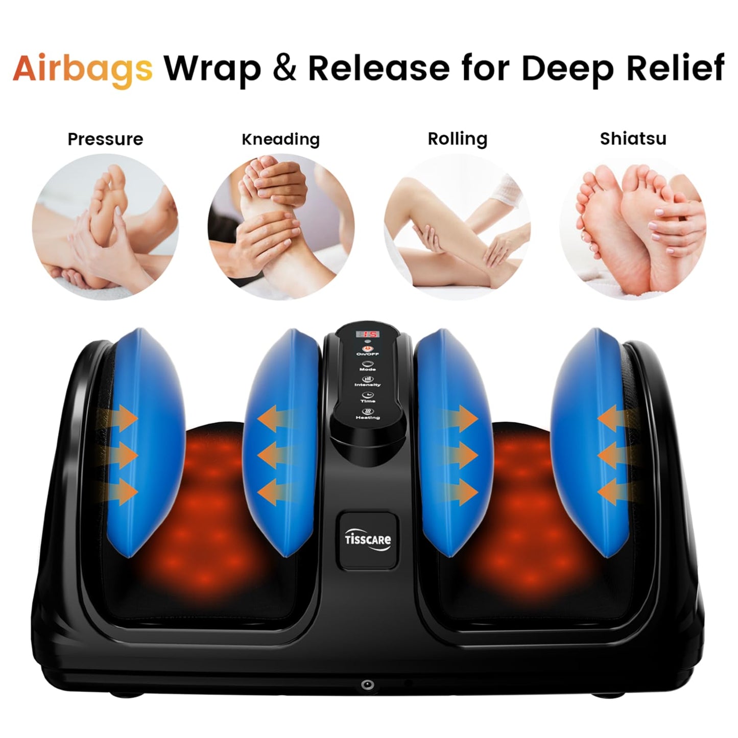 TISSCARE Foot Massager for Neuropathy: Shiatsu Feet Massager with Heat for Plantar Fasciitis, Pain Relief, Circulation, Deep Kneading Relaxation Massage for Women Men