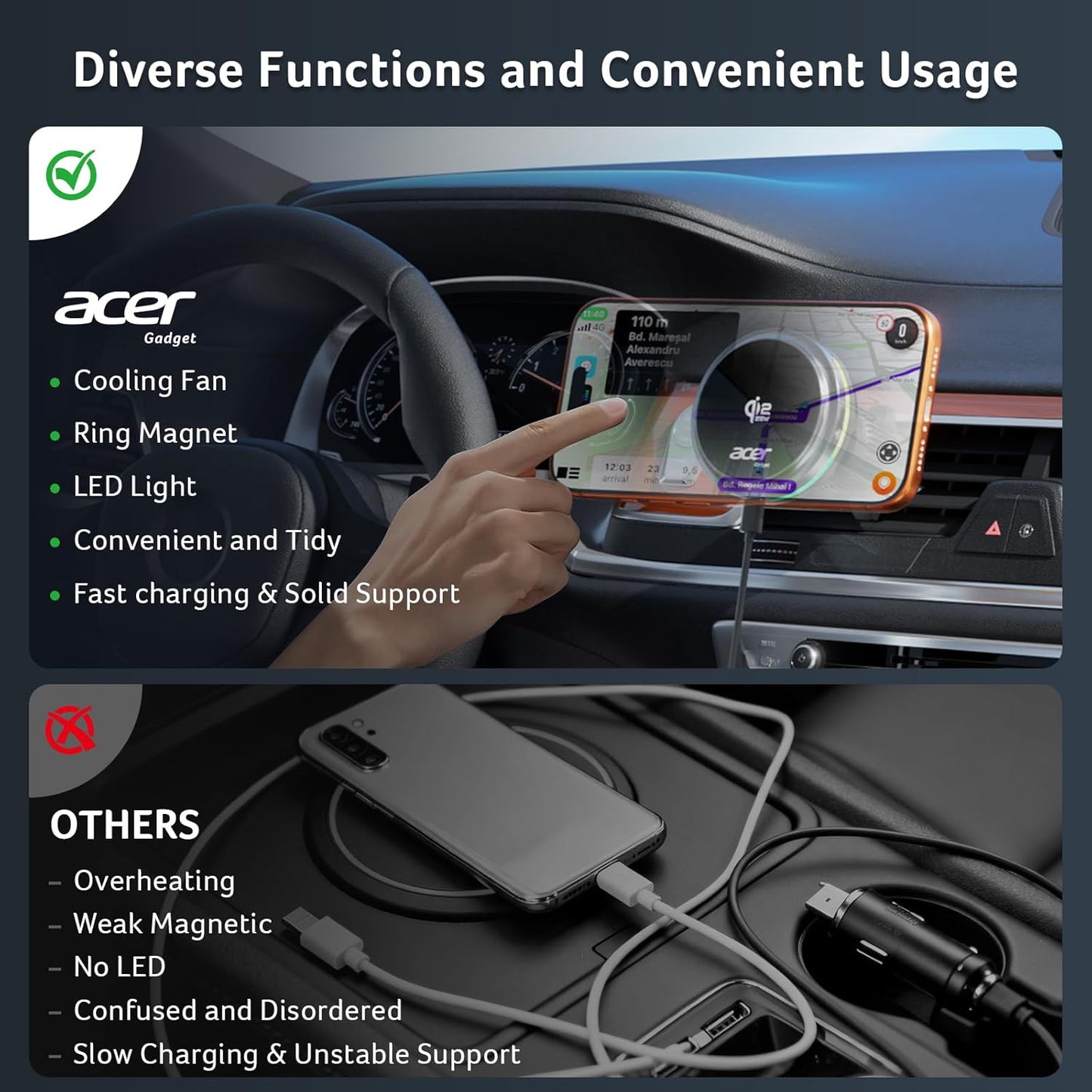 acer Qi2.2 25W 45W Adapter,360Rotation 17/16/15/14/13 Gadget for MagSafe Car Mount Charger,Wireless Car Charger