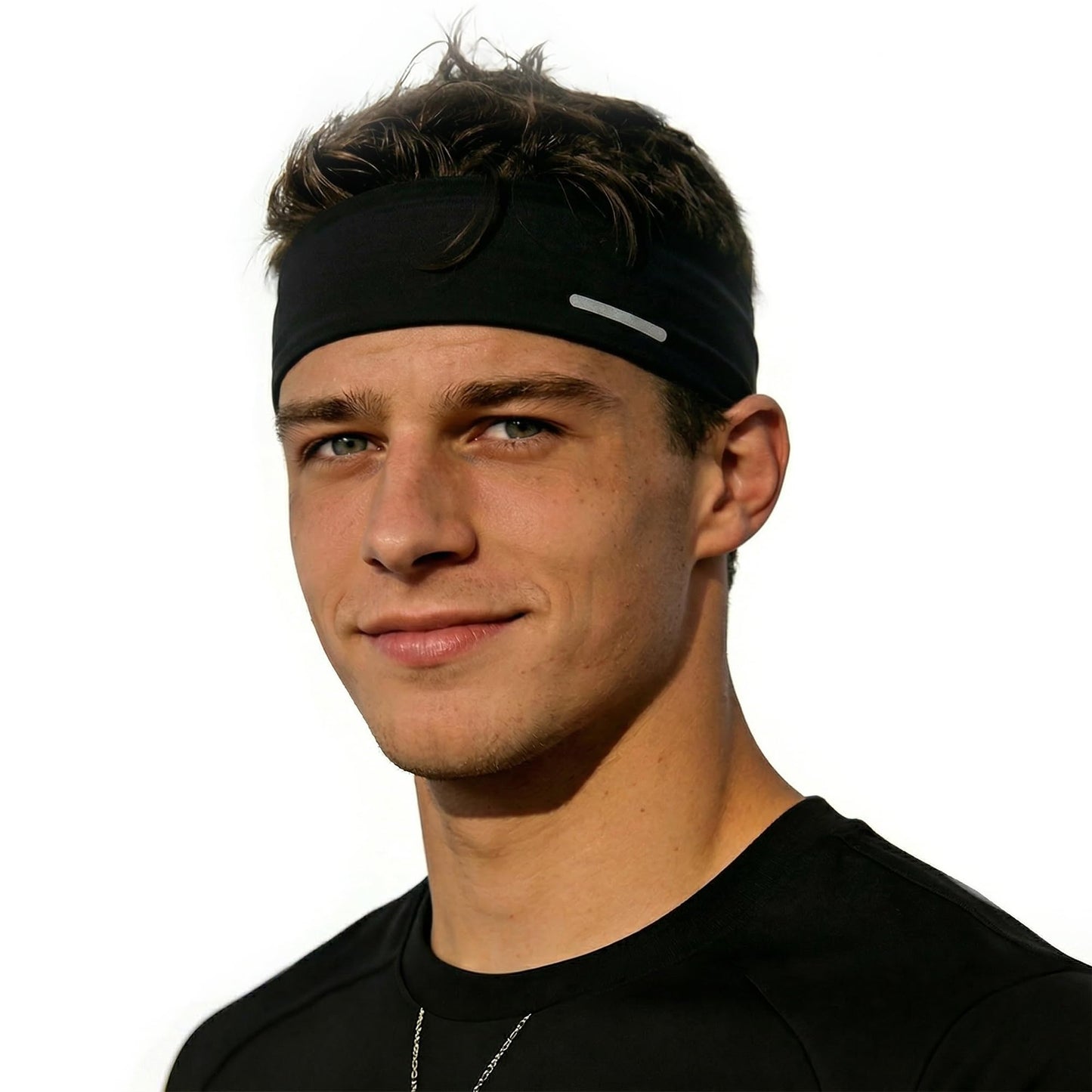 Sukeen Lightweight Sports Headbands for Men, Moisture Wicking Sweat Bands Headbands Non-Slip, Reflective Elastic Mens Headband for Running, Cycling, Gym, Fitness, Sports, Black