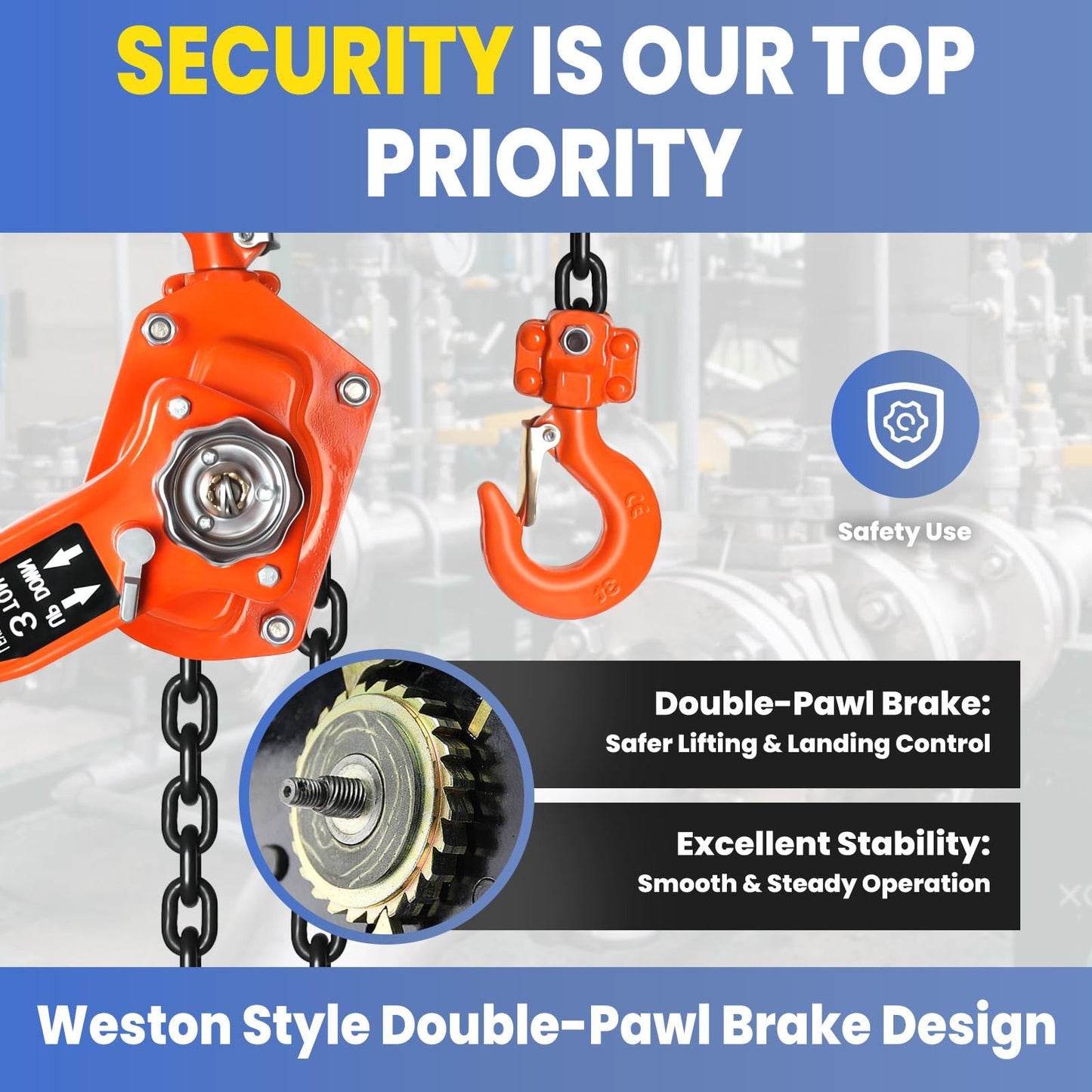 6600lbs Capacity ChainLift, Heavy Duty G80 Steel Lever Hoist with Dual Brake System & 360° Hook, Durable Come Along for Garage and Farm (3Ton20FT)