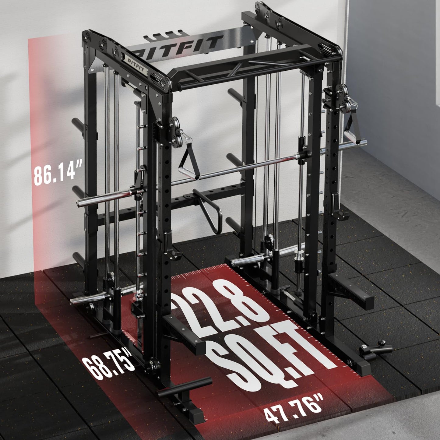 RitFit M2 Smith Machine with with Cable Crossover System, 3D Functional Trainer & Power Cage, 16 Adjustment Holes, 6 Storage Pegs for Full-Body Home Gym(M2-3D Black)
