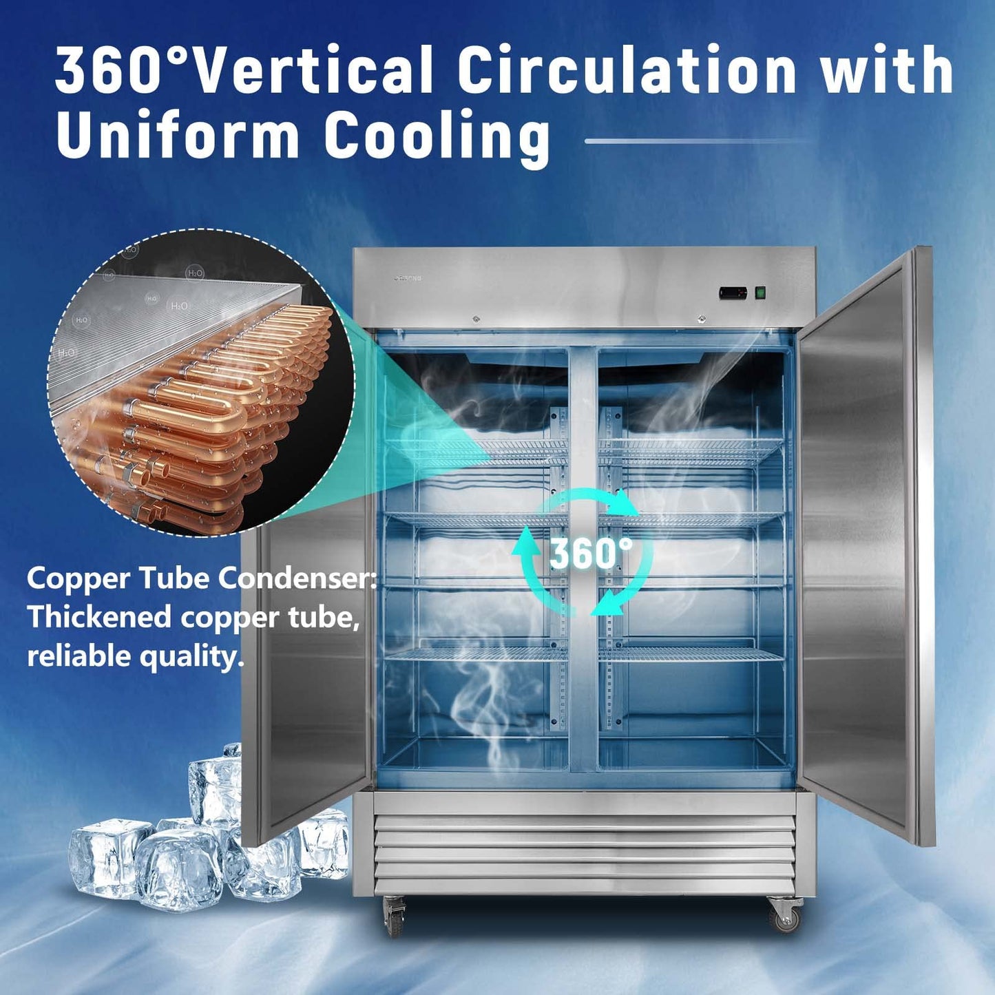 JINSONG 54" Commercial Freezer, 49 cu.ft with 2 Solid Door Stainless Steel Reach-in Freezer for Restaurant, Bar, Shop, Residential