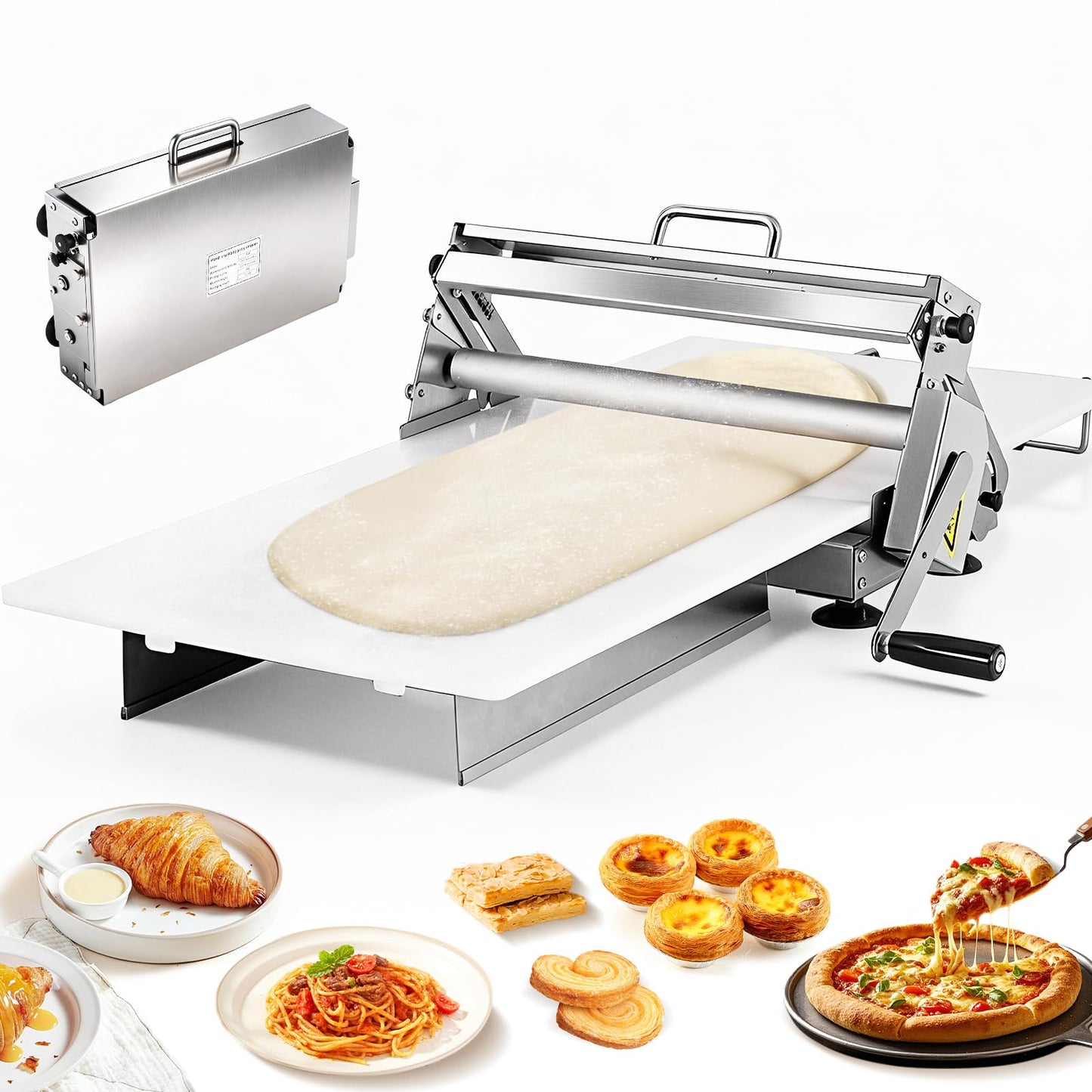 Folding Dough Sheeter 15.5" Manual Dough Roller Machine Croissant Dough Laminator Thickness Adjustable Suitable for Pizza, Croissants, Puff Pastry, Pasta Stainless Steel