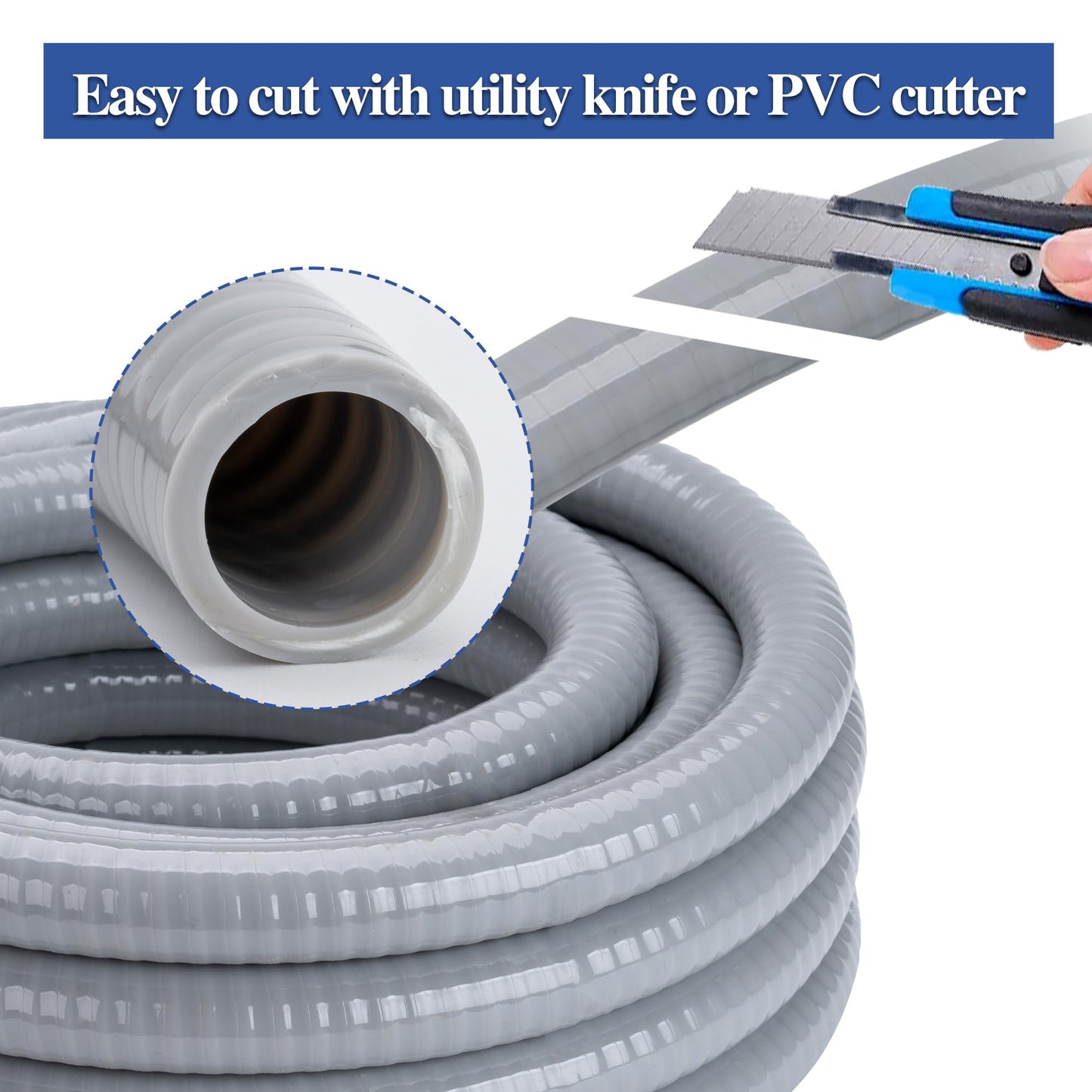 Geowaky 2 Inch 25 FT Liquid-Tight Conduit and Connector Kit Non Metallic Flexible Conduit Electrical Kit - 5 Straight and 3 Angle Fittings Included for Electrical Wiring