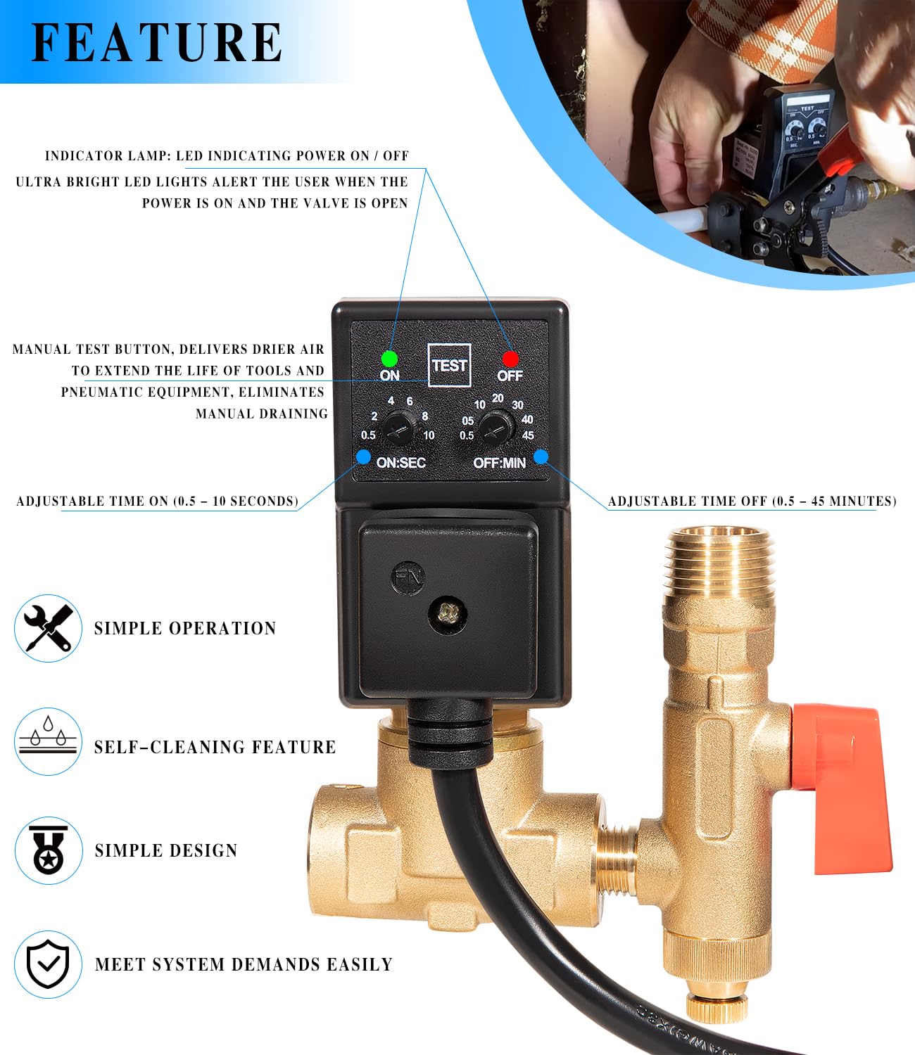 Replacement for Edv200 Automatic Electronic Drain Valve Removes Condensed Water And Oil From The Air Receiver Tank 1/4 NPT 110/120v 7/16" ORF