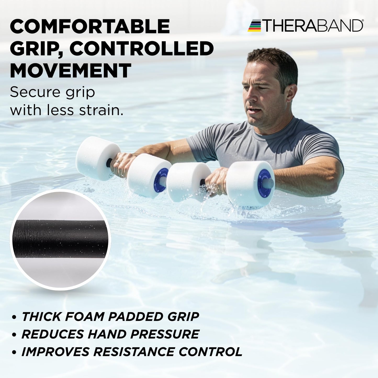 THERABAND Water Weights, Aquatic Dumbbells for Pool Fitness, Pair, Blue Heavy Resistance Level, for Pool Exercise and Water Aerobics for Adults, Foam Pool Weights for Therapy and Fitness Workouts