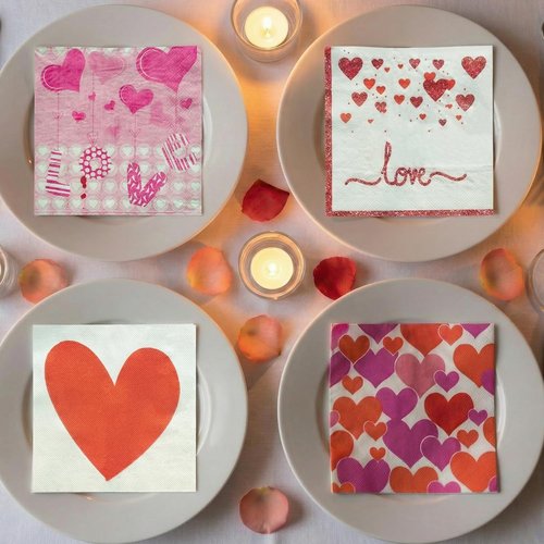 40Pcs Happy Valentines Day Napkins, Party Supplies Disposable Lunch Napkins with Red and Pink Love Heart Design for Valentines Parties, Weddings, Anniversaries, and Romantic Dinners