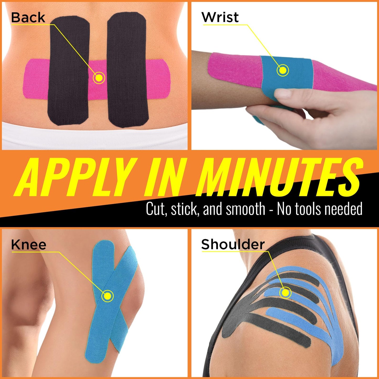 Adamson Kinesiology Tape – Sports & Athletic Tape 2 in x 16 ft – Elastic, Latex-Free, Water-Resistant Muscle Support Tape – 3 Rolls (Black, Blue, Pink) – for Training & Recovery