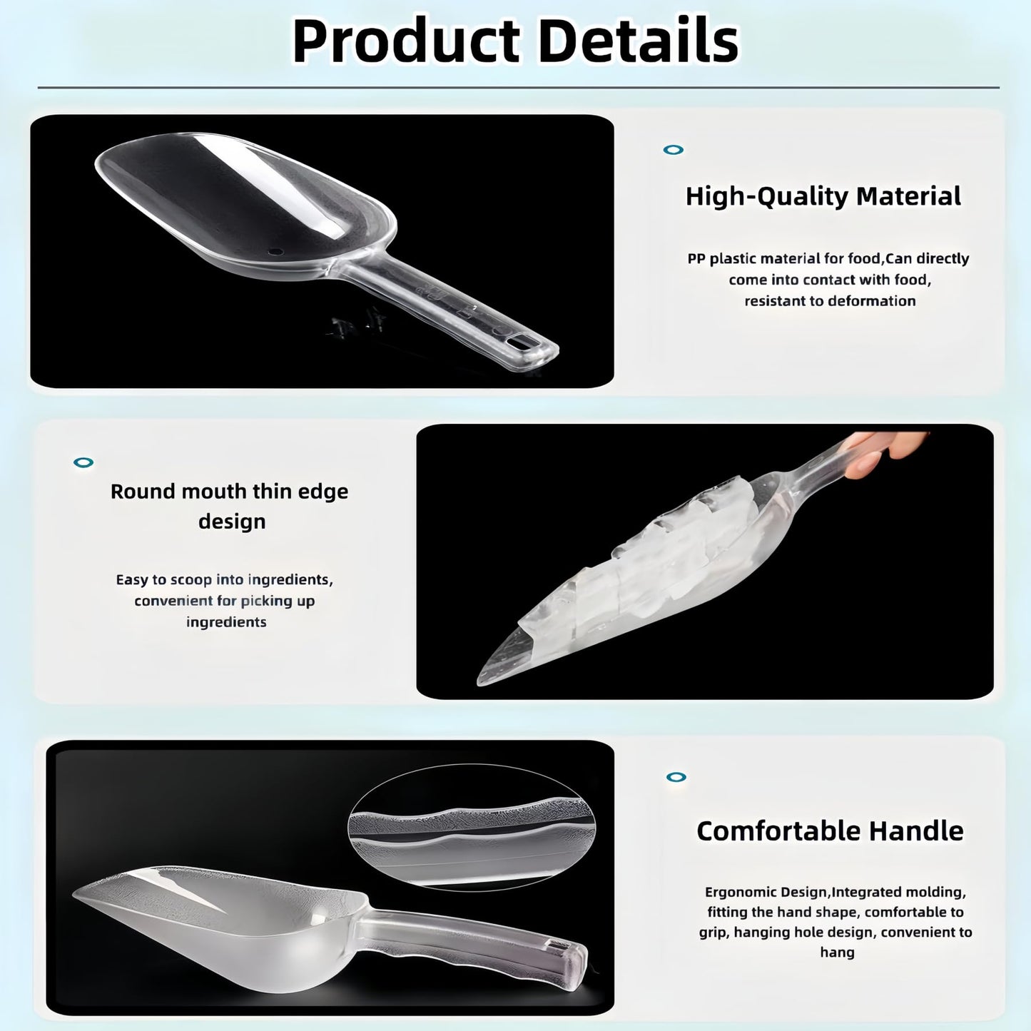Plastic ice scoop for freezer,ice maker scoop,ice scoopers for ice bucket,Polycarbonate Utility Ice Scoop,12 Oz,Clear,Ergonomic Handle, Applicable to:Ice Maker,Ice Cream,Pets Food,Coffee Beans(1 pcs)M