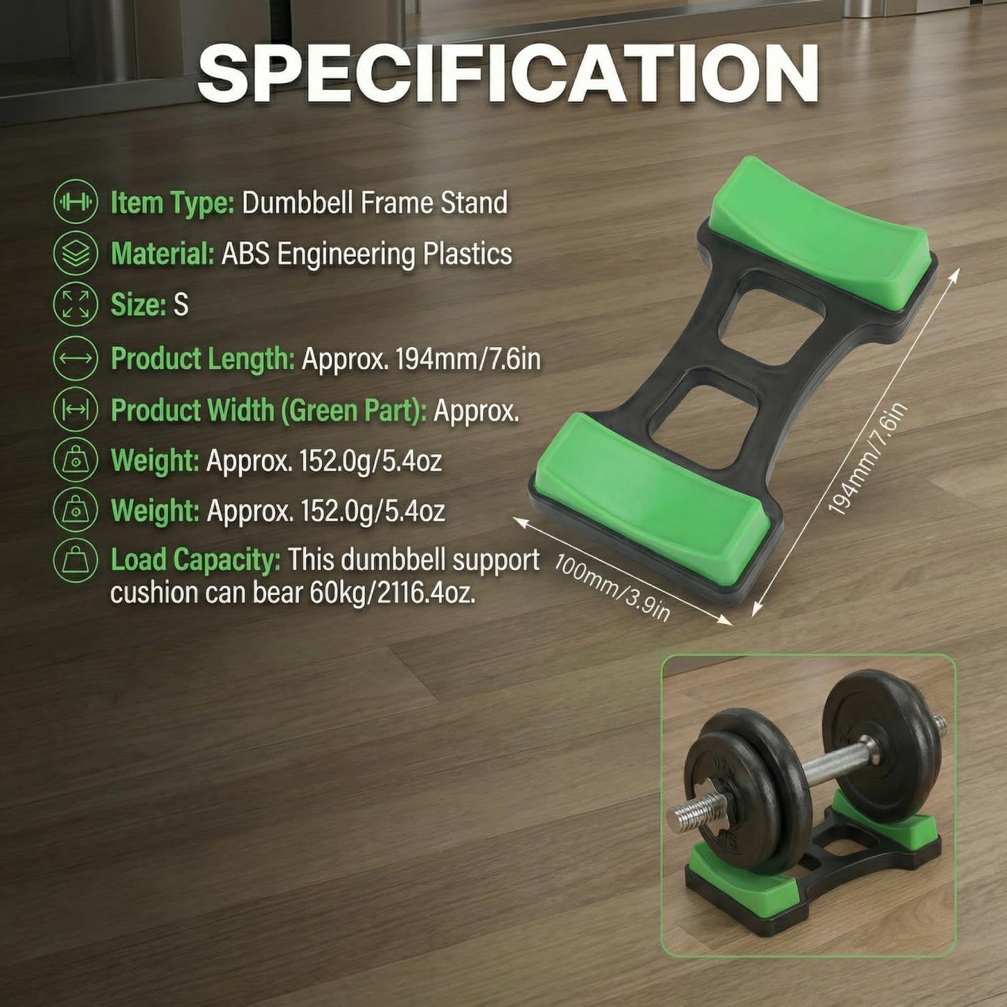 Oumefar 1 Pair Dumbbell Rack Mat Stand Holder ABS Plastic NonSlip Floor Protection Fitness Equipment For Home Gym Workout Storage 60KG Bearing