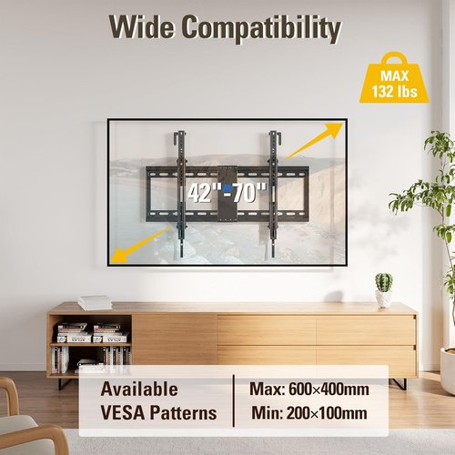 Mounting Dream Tilt TV Wall Mount - Fits 42-70 Inch TVs, 20° Tilt, VESA 200x100 to 600x400mm, 132 lbs Capacity