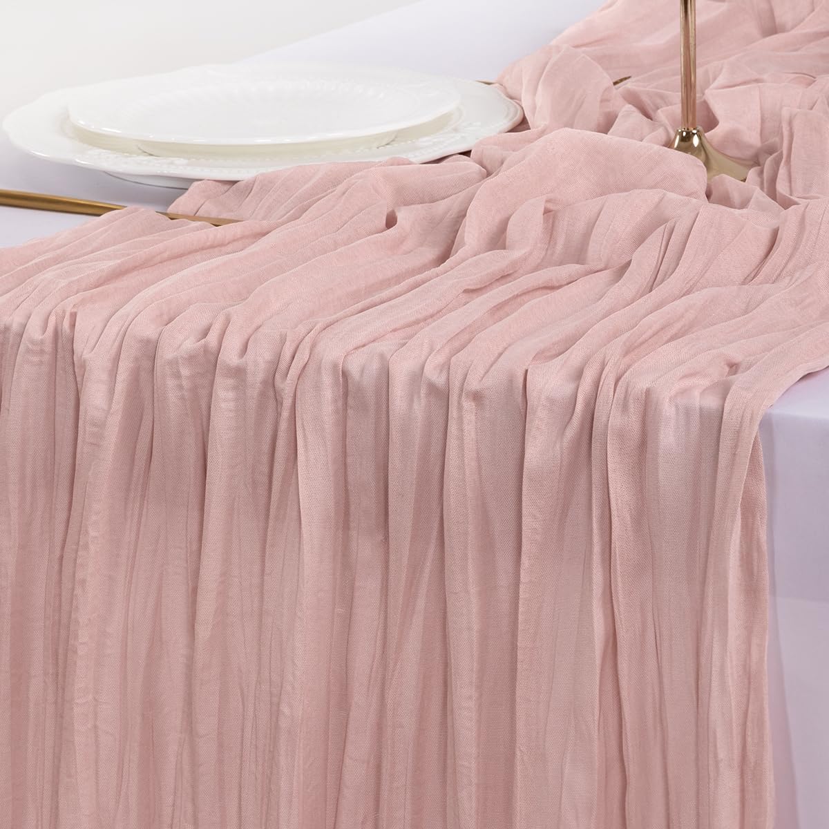 Socomi 6-Piece Pink Cheesecloth Table Runner Set - Rustic Boho 120-Inch for Weddings & Events