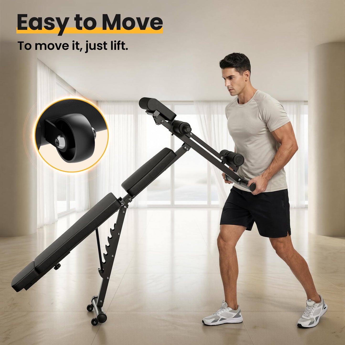Steelite Adjustable Weight Bench for Home Gym, Foldable Workout Bench with Leg Extension and Leg Curl, 770 LBS Multi-Function Preacher Curl Weight Bench for Full Body Training Fitness, Incline Decline Flat Sit Up Bench Home Gym Equipment with Wheels for B