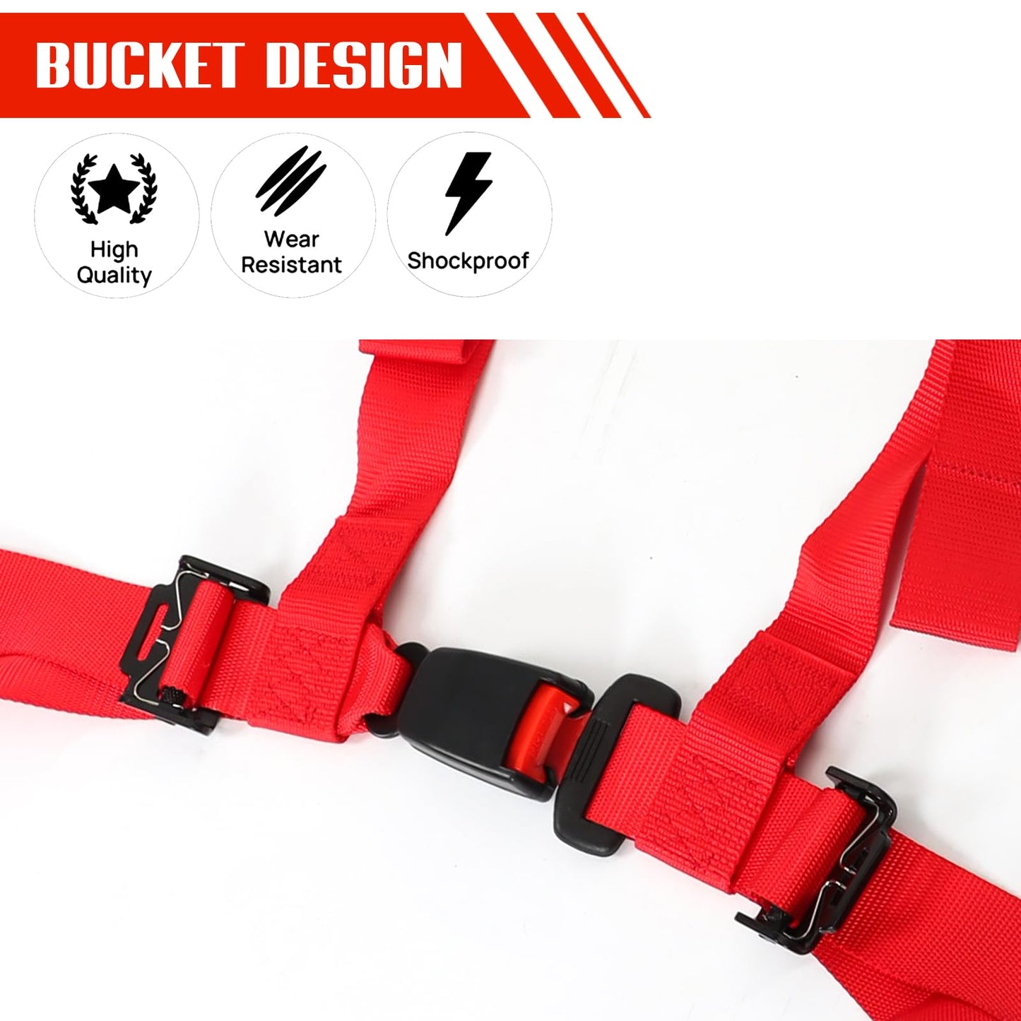 BESTZHEYU 2 PCS 4 Point Harness with 3 Inch Comfortable Heavy Duty Shoulder Padding with Quick Auto buckle for UTV ATV Sports Car, Racing Car, Car Red Racing Harness