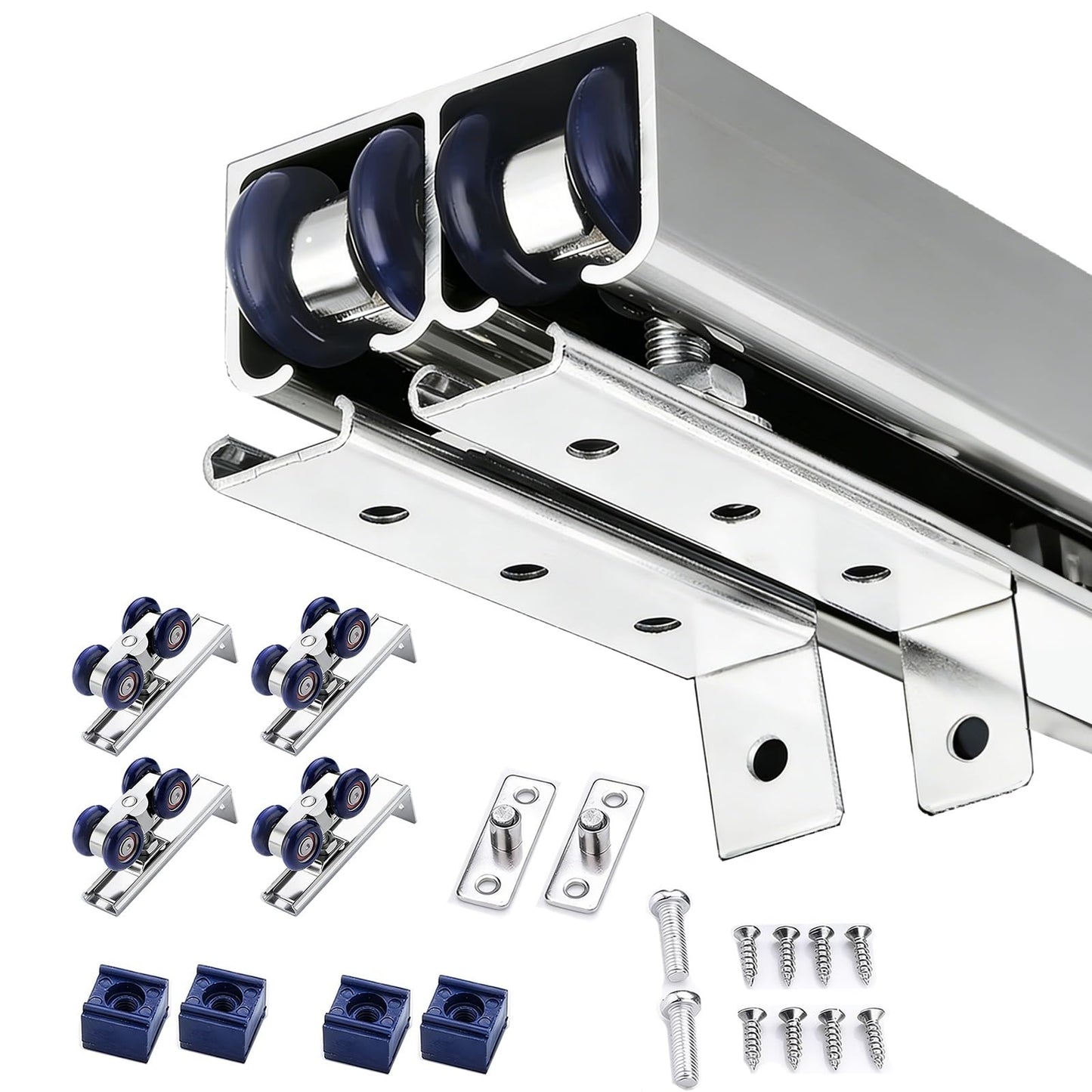 Hanging Bypass Sliding Door Hardware Kit, Ceiling Mount Double Rail System, Aluminum Track for Bedroom Closet Bathroom Single/Double Door(Silver,380cm/150 inch)