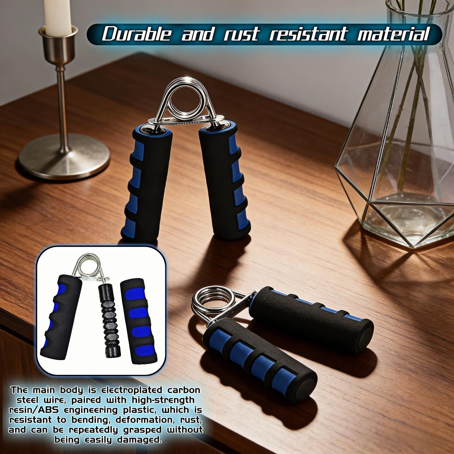 Yayaboqu Hand Grip Strengthener Set, Carbon steel wire+thickened foam Hand Exerciser for Wrist Forearm and Finger Strength Training, 2 Pack (Blue)