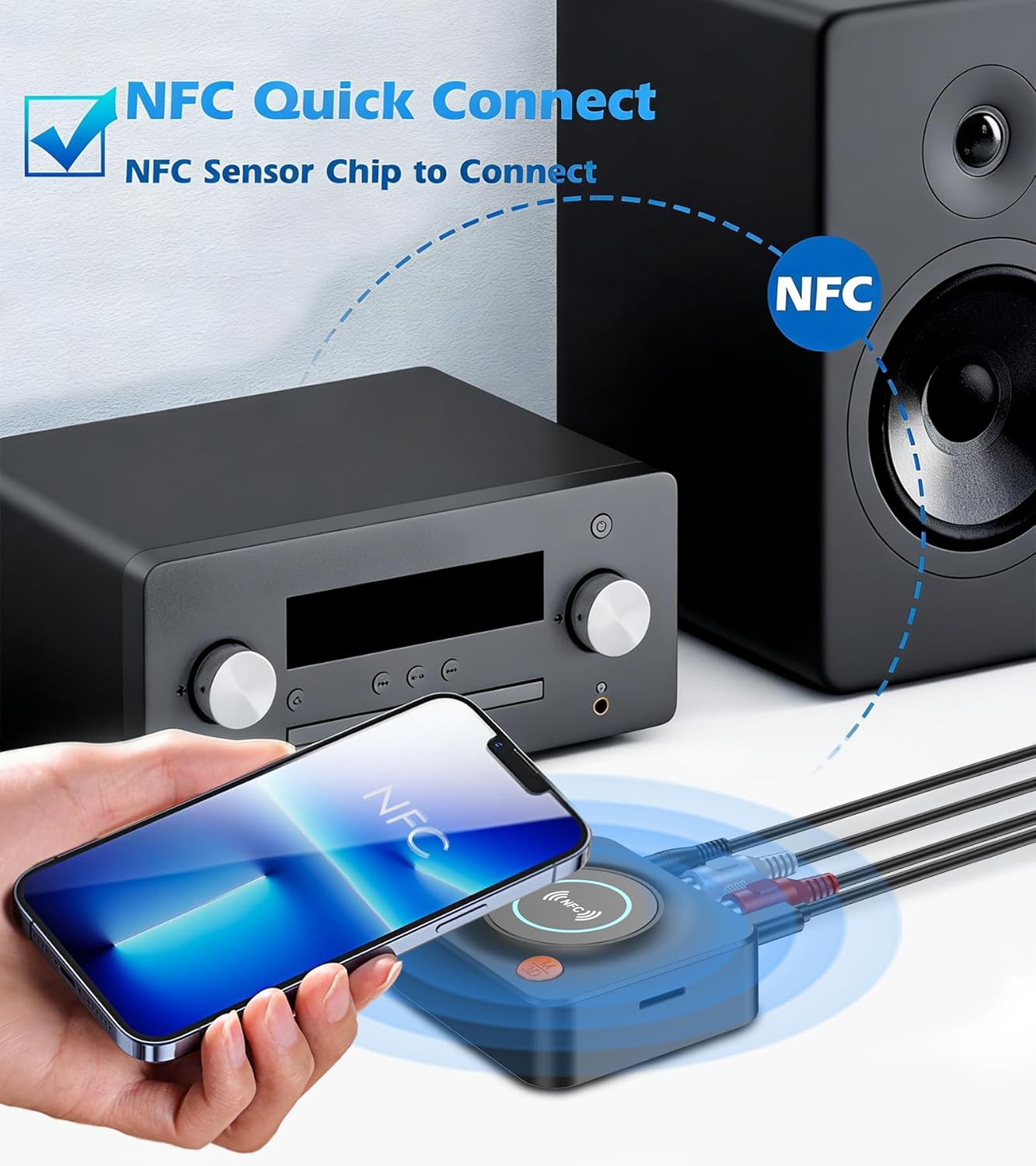 KAIY Bluetooth Receiver for Home Stereo, AUX RCA to Bluetooth Adapter for Old Speakers, NFC Wireless Audio Receiver