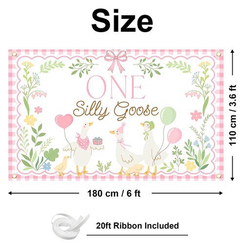 Avezano One Silly Goose Backdrop Banner for Kids Goose 1st Birthday Party Decoration Duck Farm Barnyard 1st First Birthday Party Supplies (Pink, 6x3.6ft)