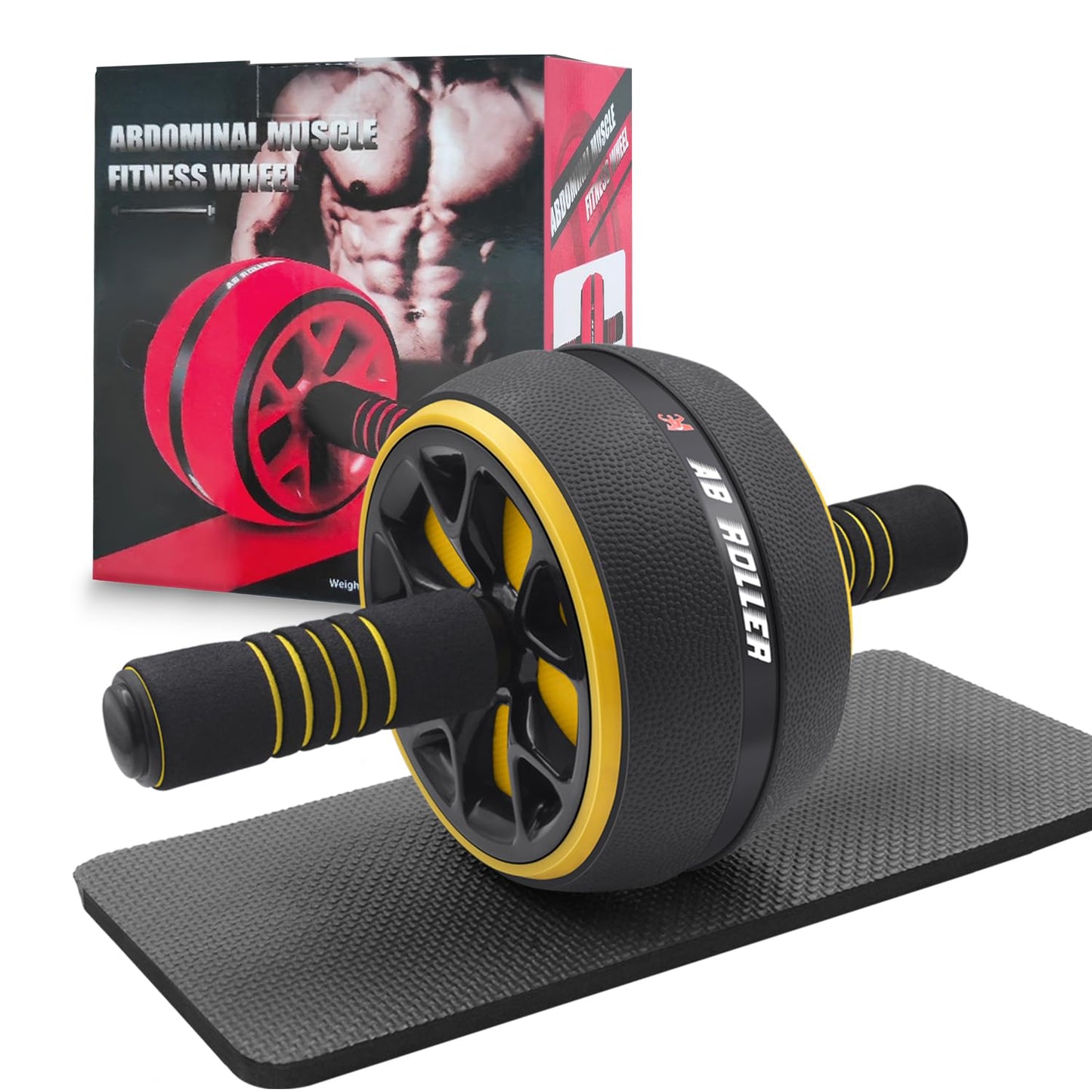 FEELCAT Ab Roller Wheel,Stable Wide Wheel For Beginner,Men,Women,Abs & Core Workout Equipment For Home Gym With Knee Pad,Abdominal Wheel For Full-Body Strength Training (Yellow curved wheel)