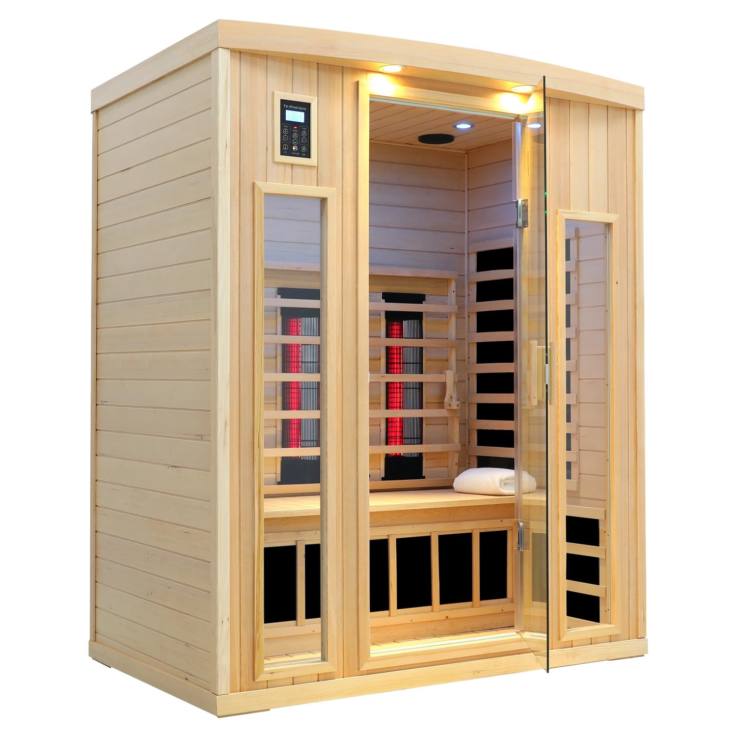 KUNSANA Ceramic Infrared Sauna 3 Person, Infrared Saunas for Home, Low EMF Far Infrared Sauna, Indoor Home Sauna Spa, Hemlock Wooden Sauna with Bluetooth Speaker, Chromotherapy Lamp, 2050W