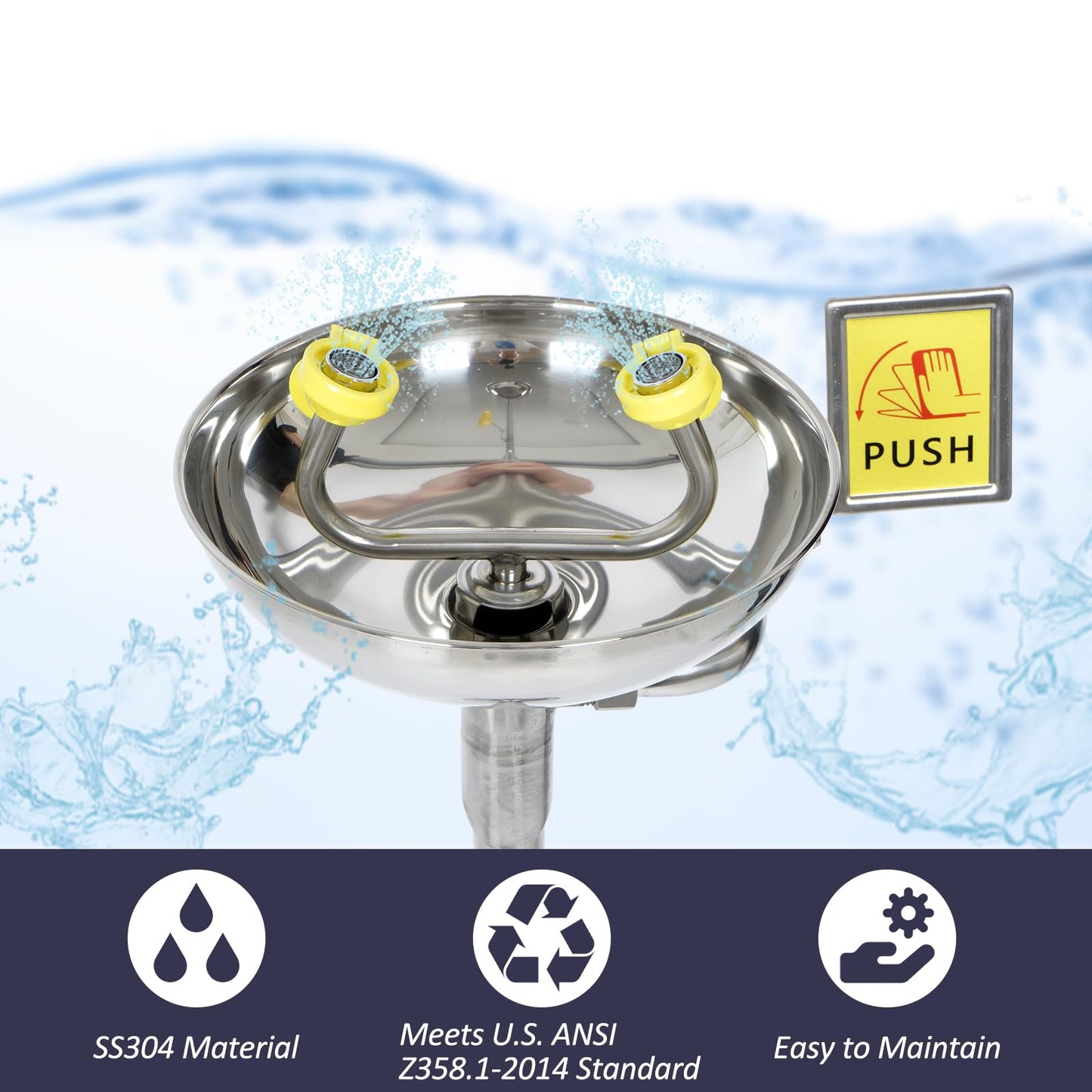 AIWFL 304 Stainless Steel Eye Wash Station, Emergency Shower Eyewash Station, Combination Eye Wash Shower Station for Industrial & Commercial Use, NPT Threads, with Eyewash Sign