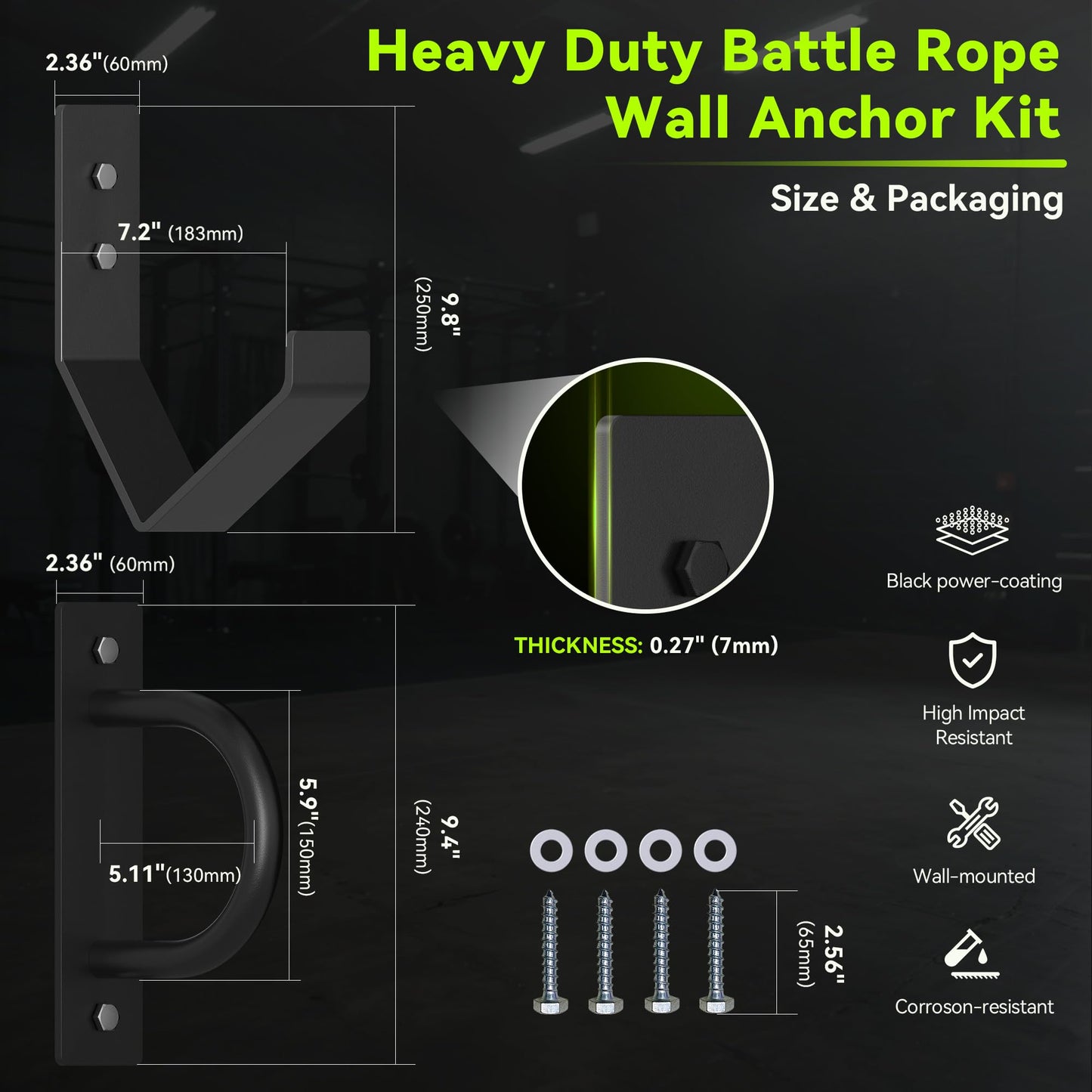 NUMAKY Heavy Duty Battle Rope Wall Anchor with Storage Hook – Includes Screws & Washers for Secure Mounting | Durable Steel Battle Rope Holder for Home and Gym Use