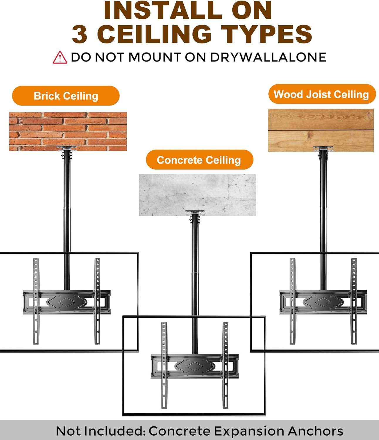 Solid As Mountain 39 26-65 Inch 4K 400x400mm, 110lbs Ceiling TV Mount for LCD LED OLED TVs, Heavy Duty Hanging TV