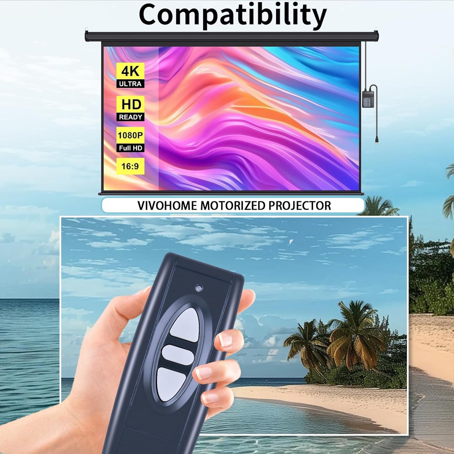 RETROSUN New Replacement Remote Control Compatible with VIVOHOME Motorized Projector Screen, Black