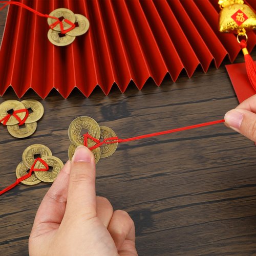 JUNEBRUSHS 16Pcs Chinese Fortune Feng Shui Coins New Year Lucky Coins Charms Hanging Pendant Decorations for New Year Home Health Wealth Success Lucky Decor(4 Style)
