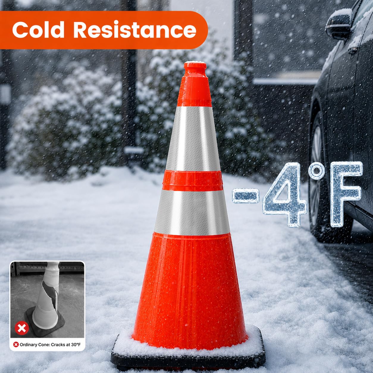6 Pack 28" Cold Resistant Traffic Cones, 7 lb Heavy Duty PVC Cone with Reflective Film
