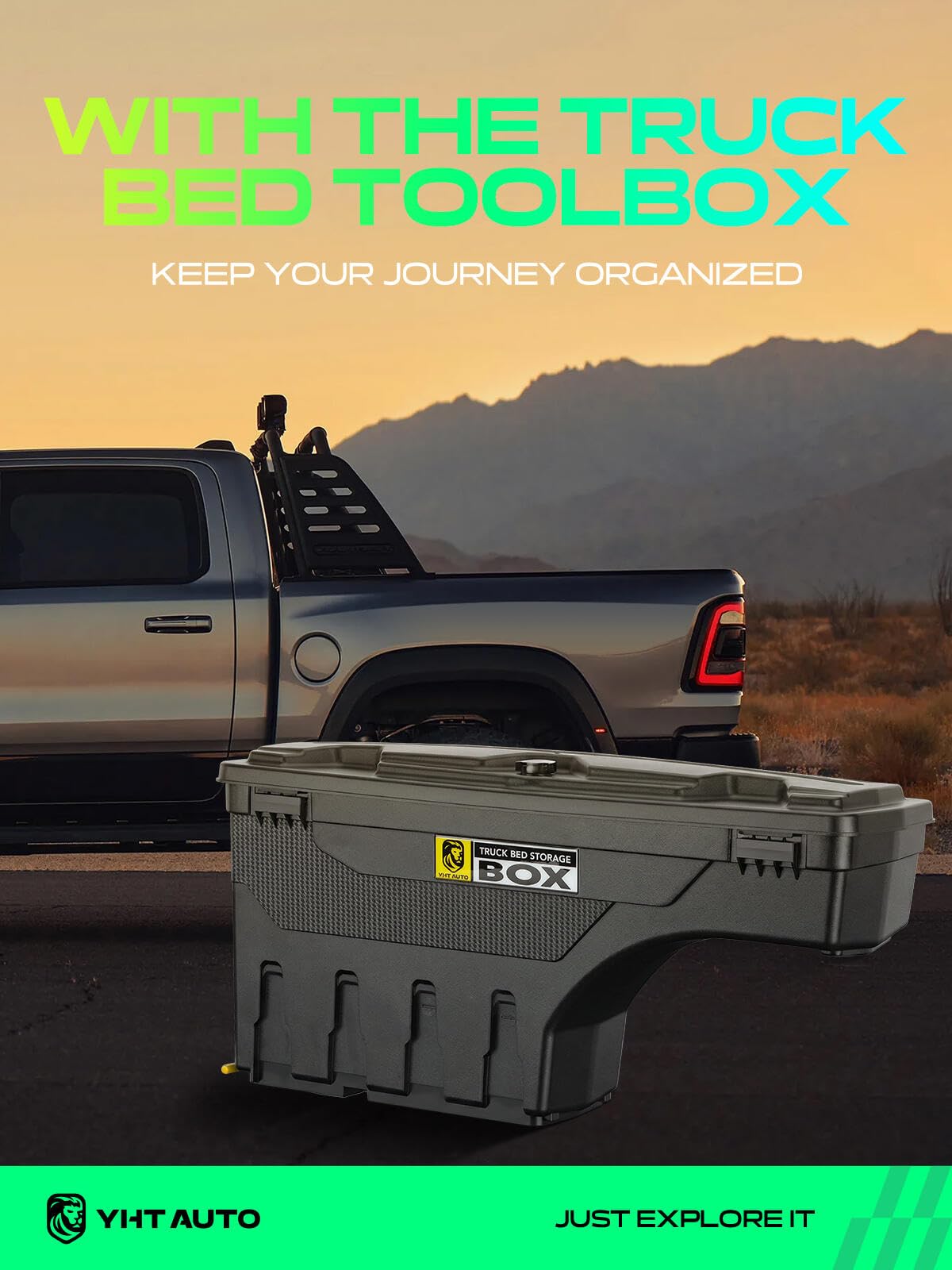YHTAUTO Truck Bed Storage Tool Box Lockable Compatible with 2016-2023 Nissan Titan & Titan XD, Driver Side, Not Fit the UTILI-TRACK System, Not Fit Titan Box, Swing Waterproof Wheel Well Toolbox
