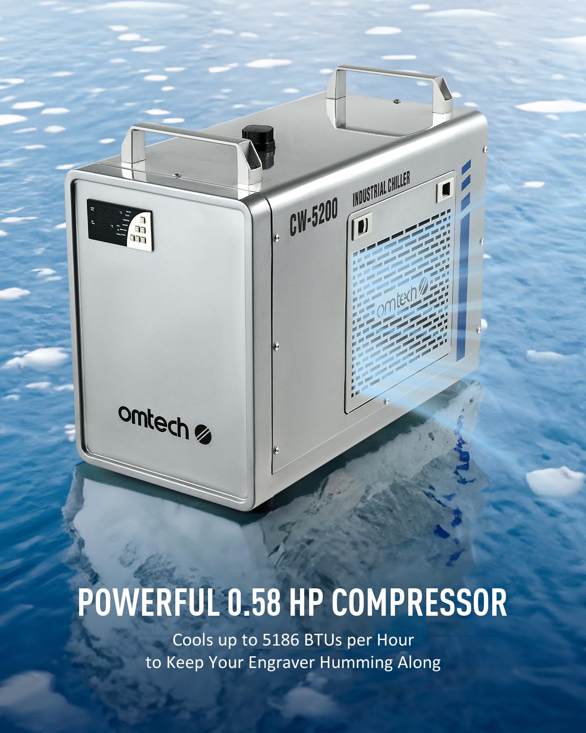 OMTech 6L CW-5200 Water Chiller for Laser Engraver & Cutter, Industrial Water Chiller for CO2 Laser Engraving & Cutting Machine, 0.58hp 3.2 gpm Laser Chiller Water Cooling Machine for Laser Cutter