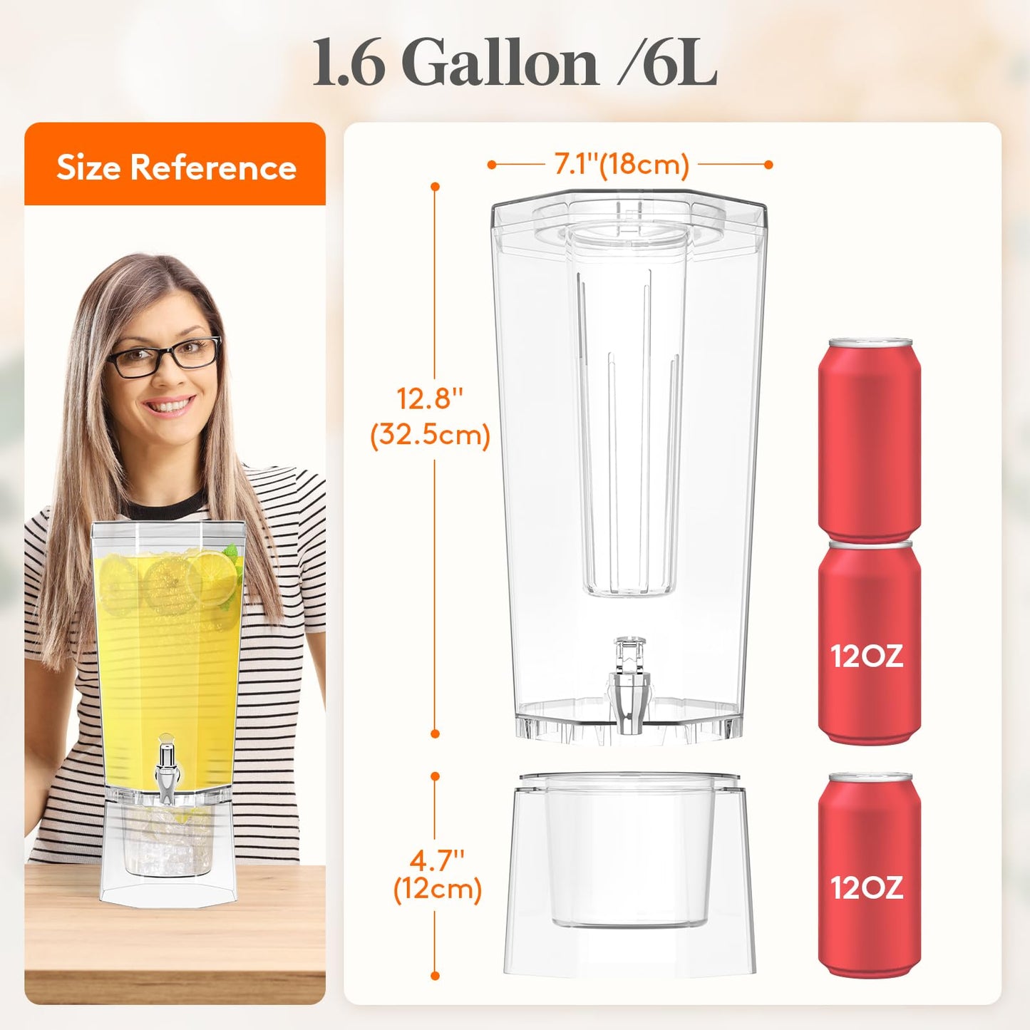 Lifewit 1.6 Gallon Drink Dispenser for Parties 2 Pcs, Large Plastic Beverage Container for Juice/Tea/Soda with Stand & Ice Core, Clear Lemonade Dispenser with Spigot, BPA Free Water Pitcher for Fridge