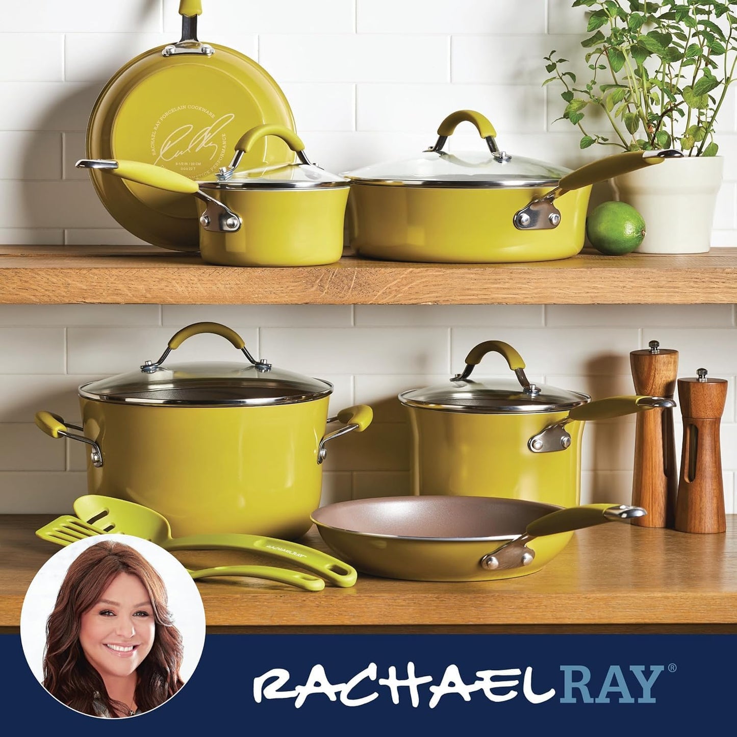 Rachael Ray Cucina Nonstick Cookware Set - 12 Piece in Lemongrass Green for Effortless Cooking