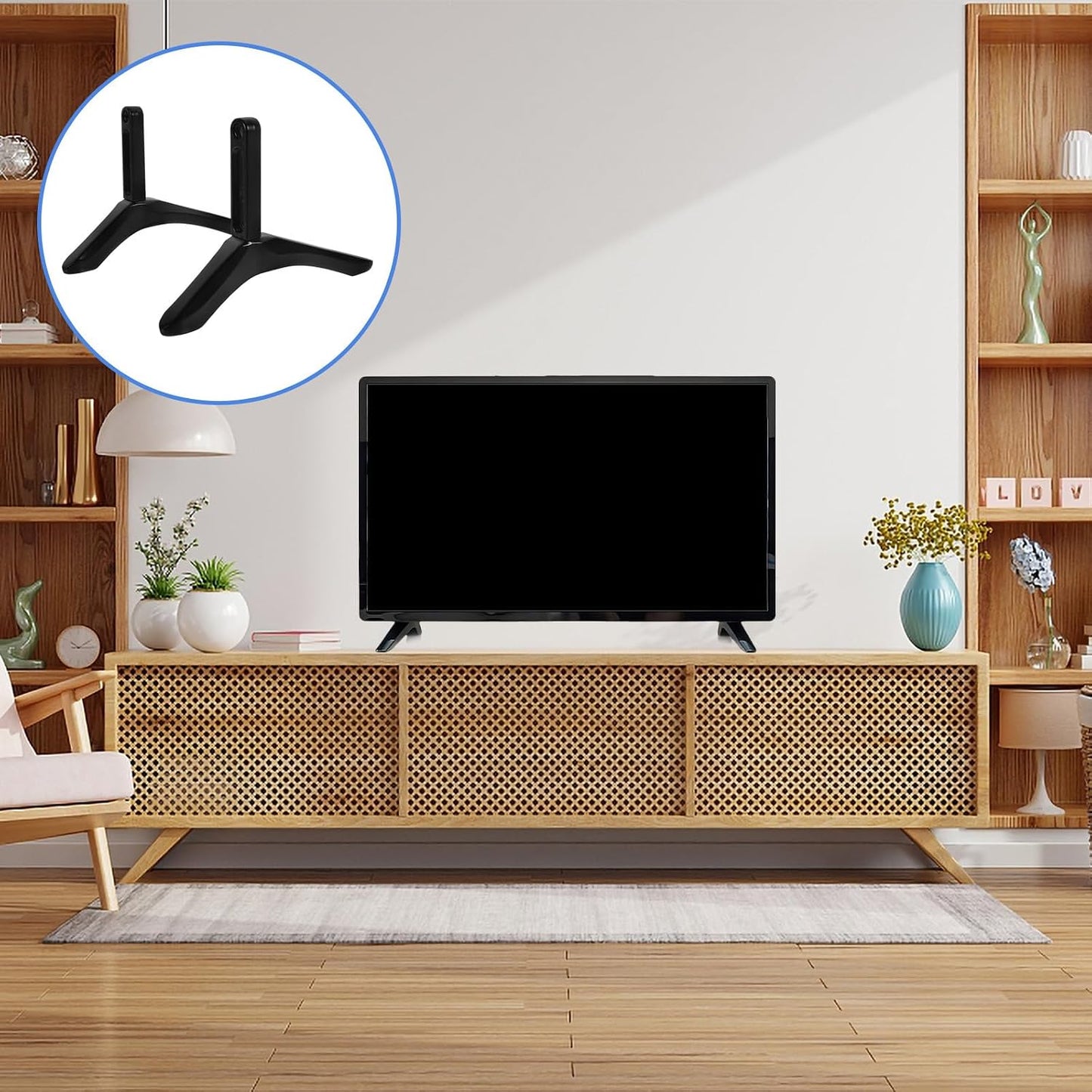 FRCOLOR Tv Support Bracket and Base Stand with Screws Black Desktop Tv Holder Pedestal Feet for Living Room and Office