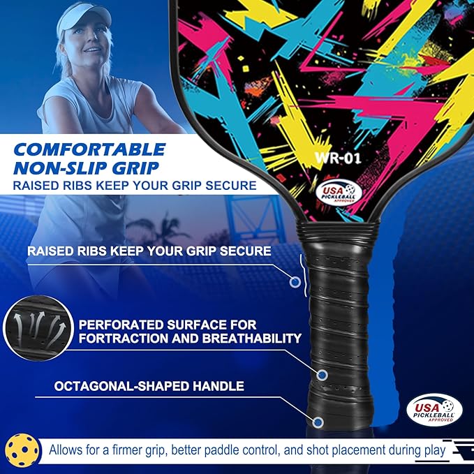 Carbon Fiber Pickleball Paddles Set of 4 or 2 Rackets,USAPA Approved Carbon Fiber Surface Pickle Ball Equipment Sets PP Honeycomb Core Pickleball Rackets & Accessories for Men,Women,Kids,Adults