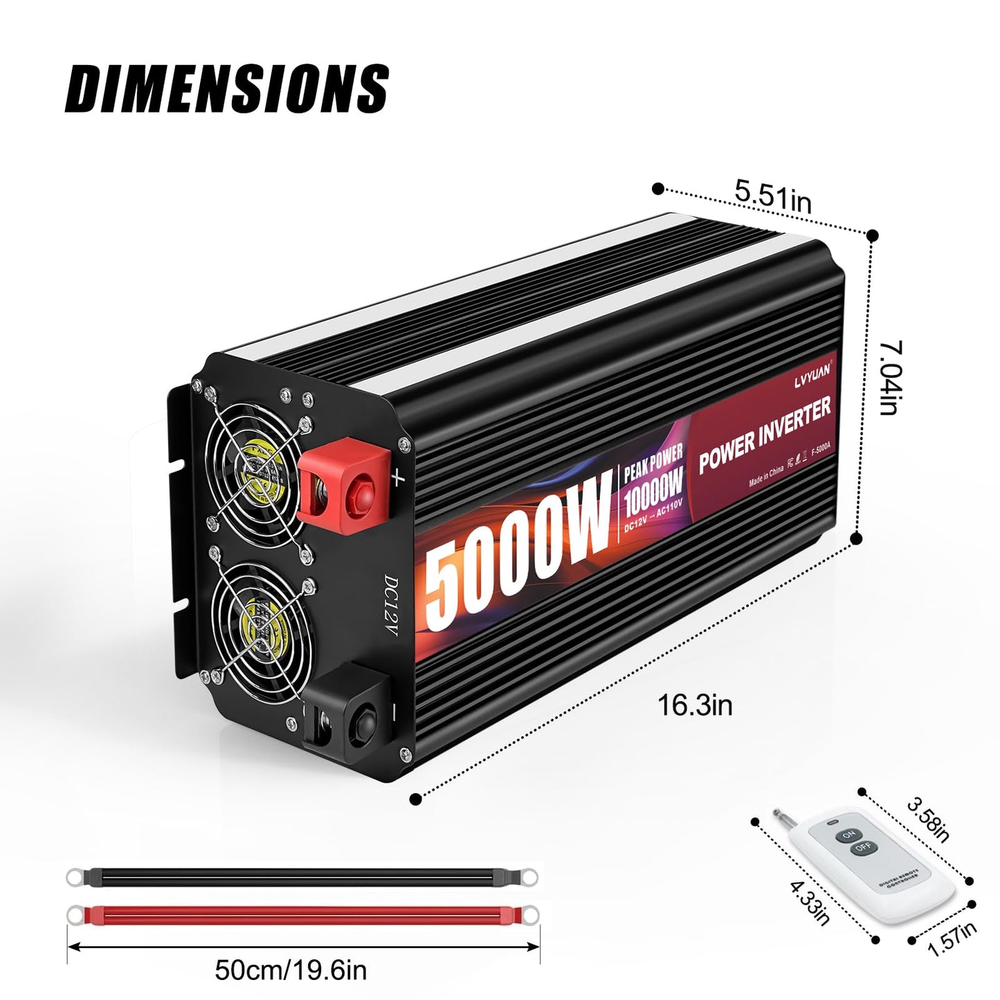 LVYUAN 5000 Watt Power Inverter 12V to 110V 120V with 4 AC Outlets, LCD Display, Wireless Remote Control for Vehicle, Solar System, Heavy Duty, RV, Truck, Off Grid, Camping