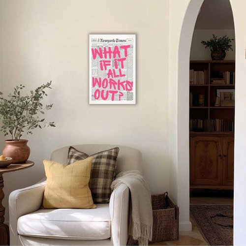 Drimiler Retro Newspaper Pink Font Poster - Positive Affirming Quote Canvas Wall Art | 12x18in Framed Decor