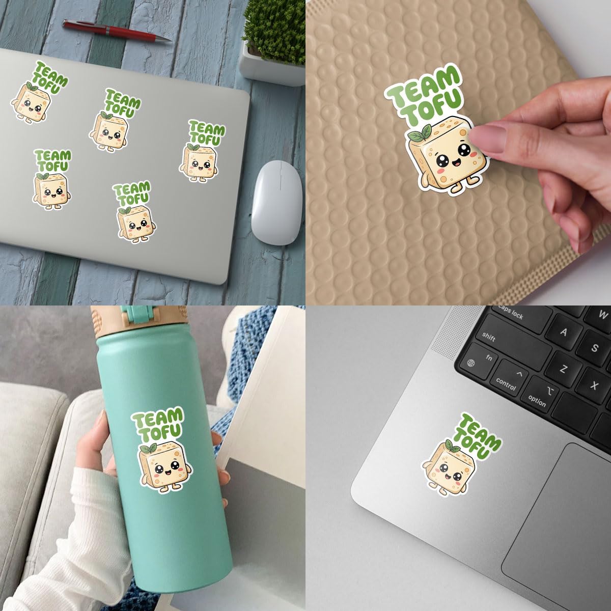 3 Pcs Team Tofu Cute Sticker, Funny Vegan Food Cartoon Design, Vegetarian Vinyl Stickers Die-Cut Waterproof for Laptop