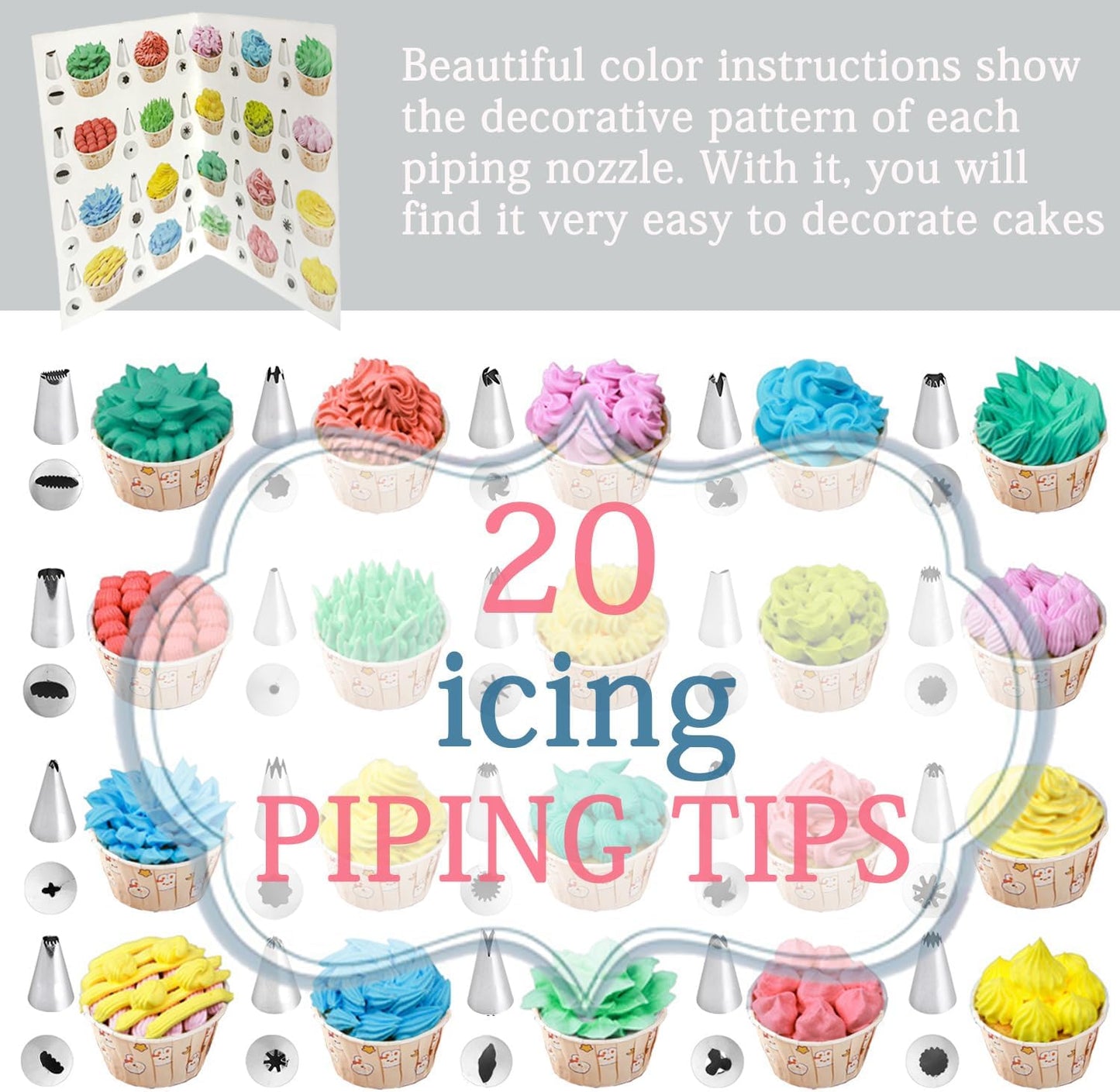 Skiennix Piping Bags and Tips Set - 100PCS 12 Inch Disposable Pastry Bags for Cake Decorating & Frosting