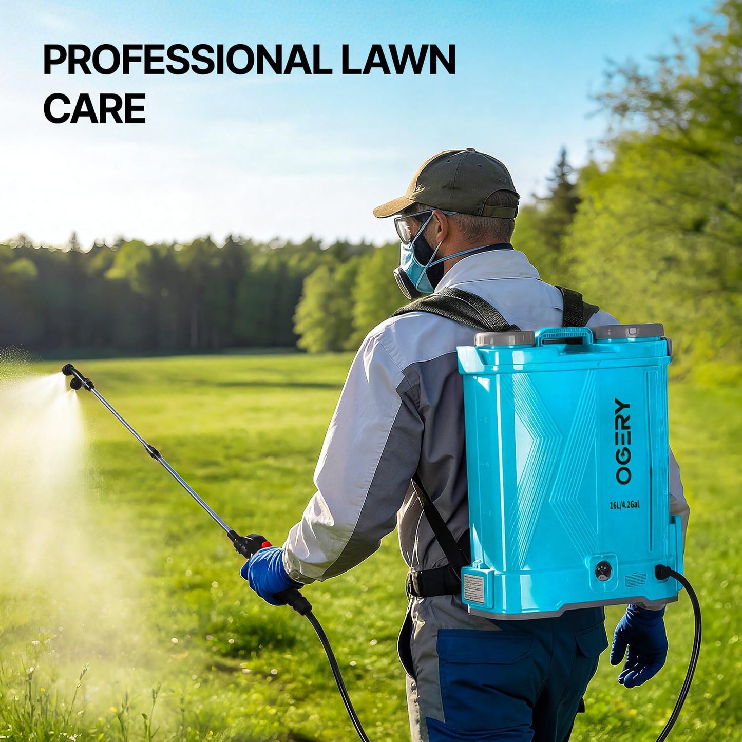 OGERY Battery Powered Backpack Sprayer 4 Gallon, 2.6Ah 21V Battery Electric Pump Sprayer with 6 Nozzles, Telescopic Stainless Steel + Plastic Wand for Lawn Garden Weed Yard Cleaning (Charger Included)