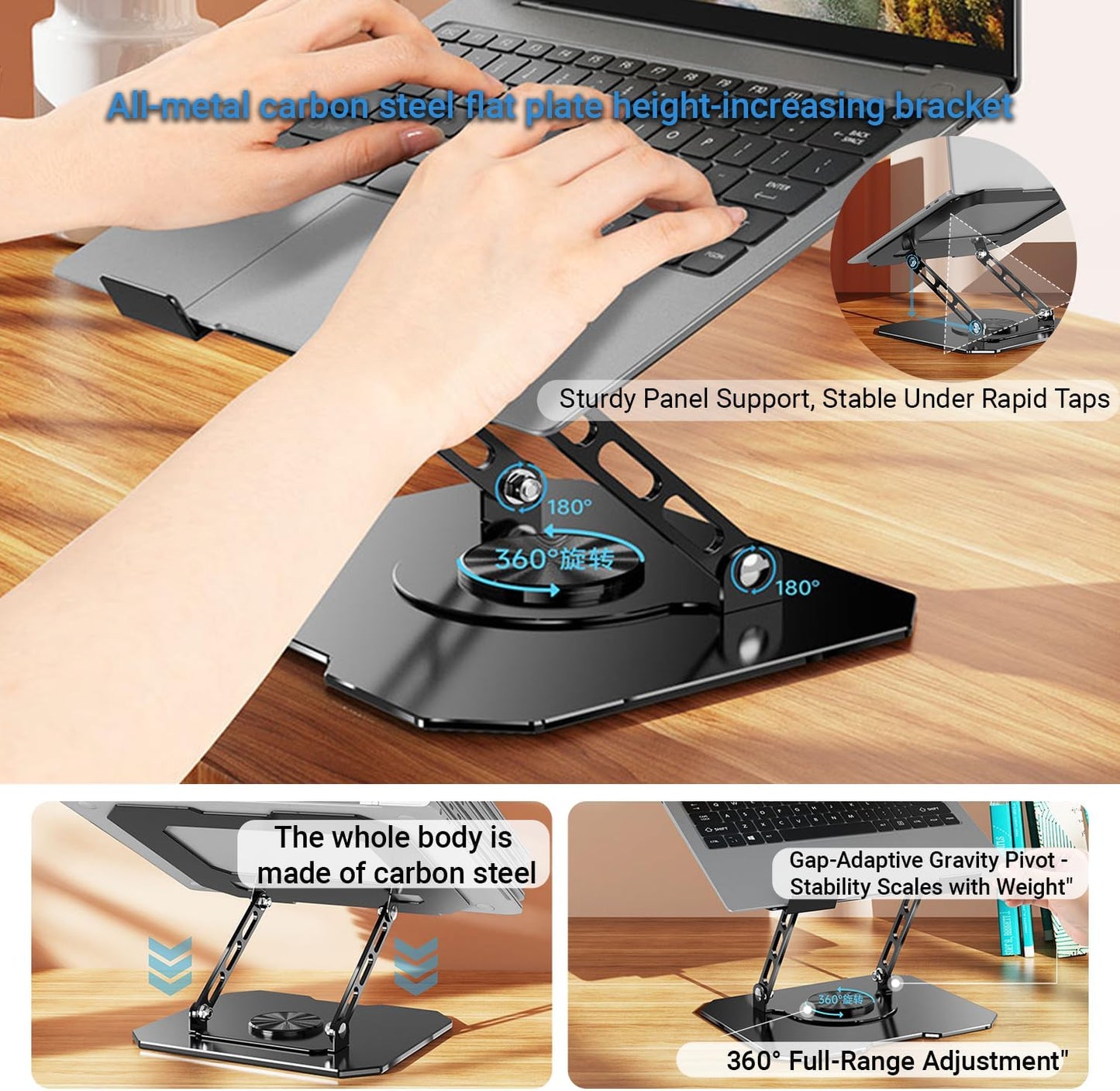 Generic 360 10-16 Inch Rotating Laptop Stand for Desk, Heavy Duty Solid Steel Ergonomic Laptop Riser, Foldable Portable