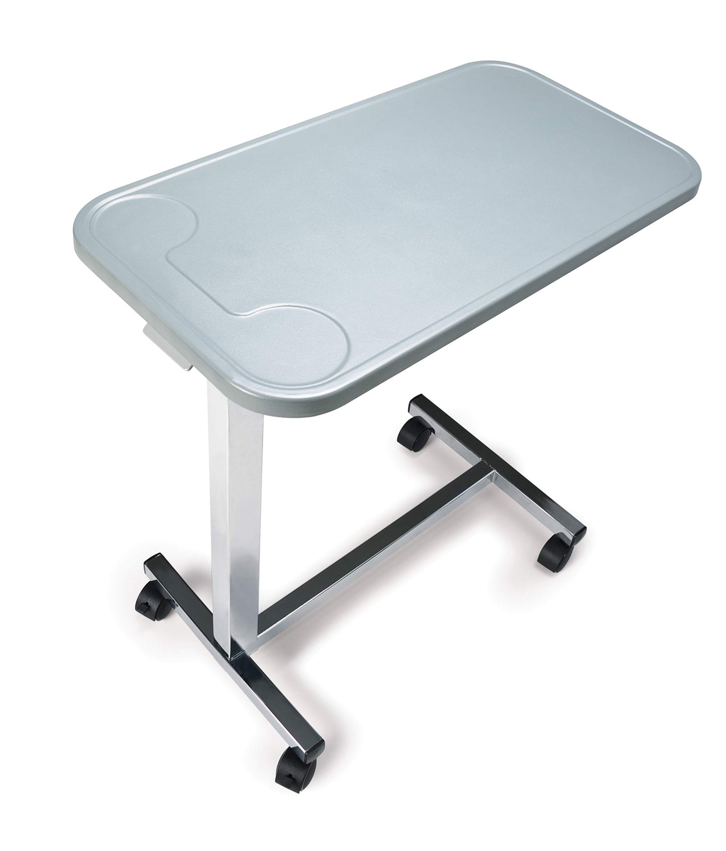 Lumex Modern Overbed Table with Wheels – Height Adjustable Bedside Table for Home or Hospital Use, Grey