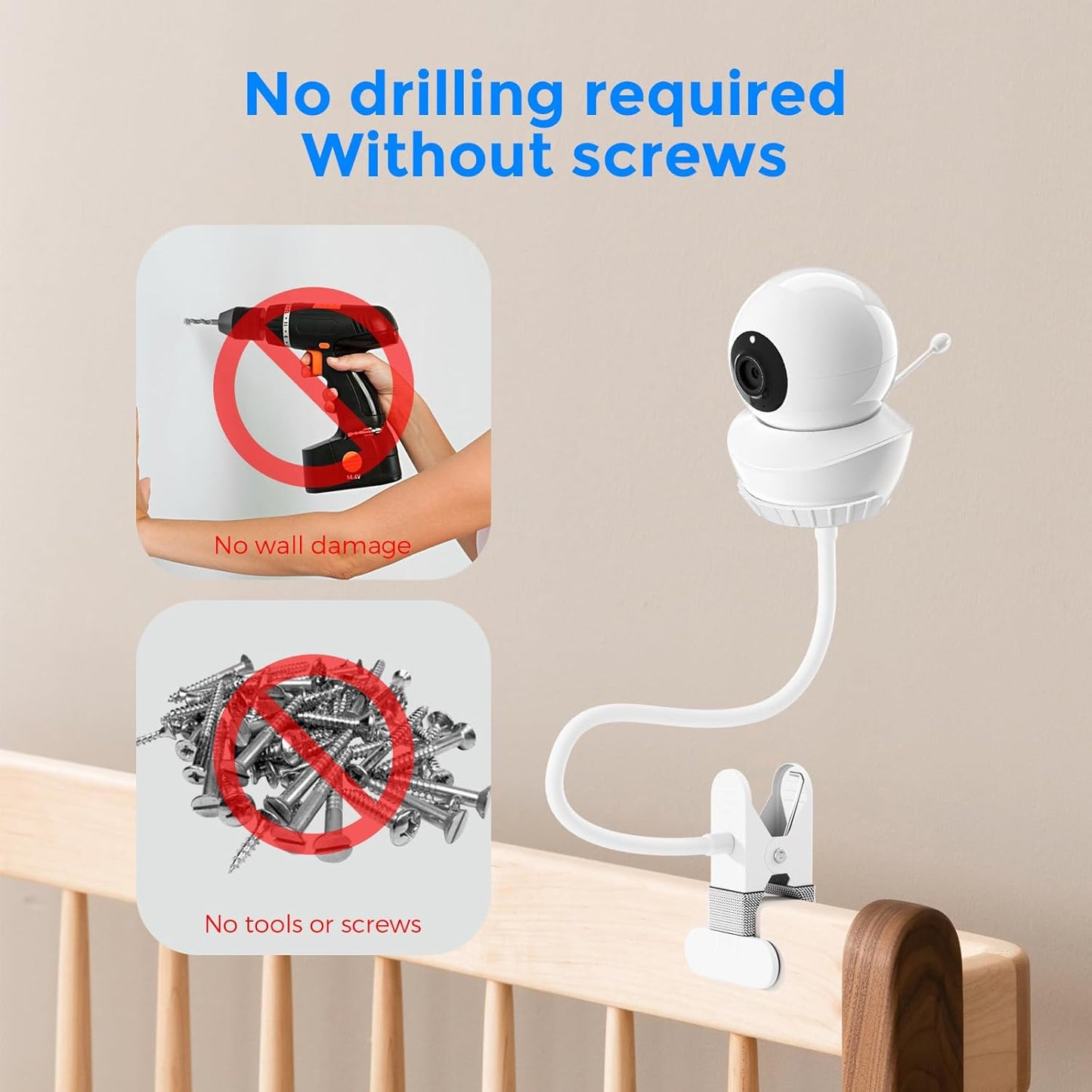 Baaletc 15.7" 1/4" S2/V43 Universal Baby Monitor Mount Adjustable Gooseneck Arm with Strong Clip Clamp, Thread Camera