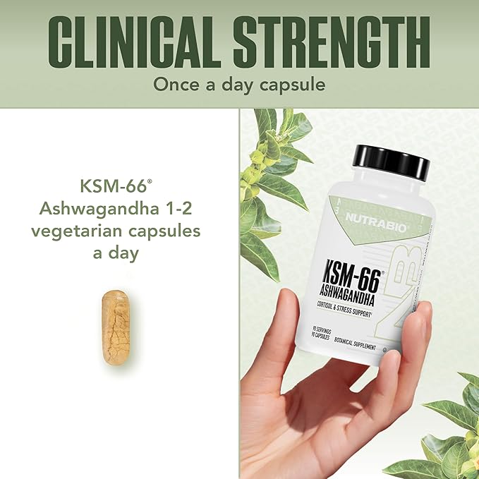 NutraBio Ashwagandha KSM-66 | Ashwaganda Herbal Supplement for Stress, Mood, & Performance | 600 MG of Clinically Studied KSM66 90 Capsules