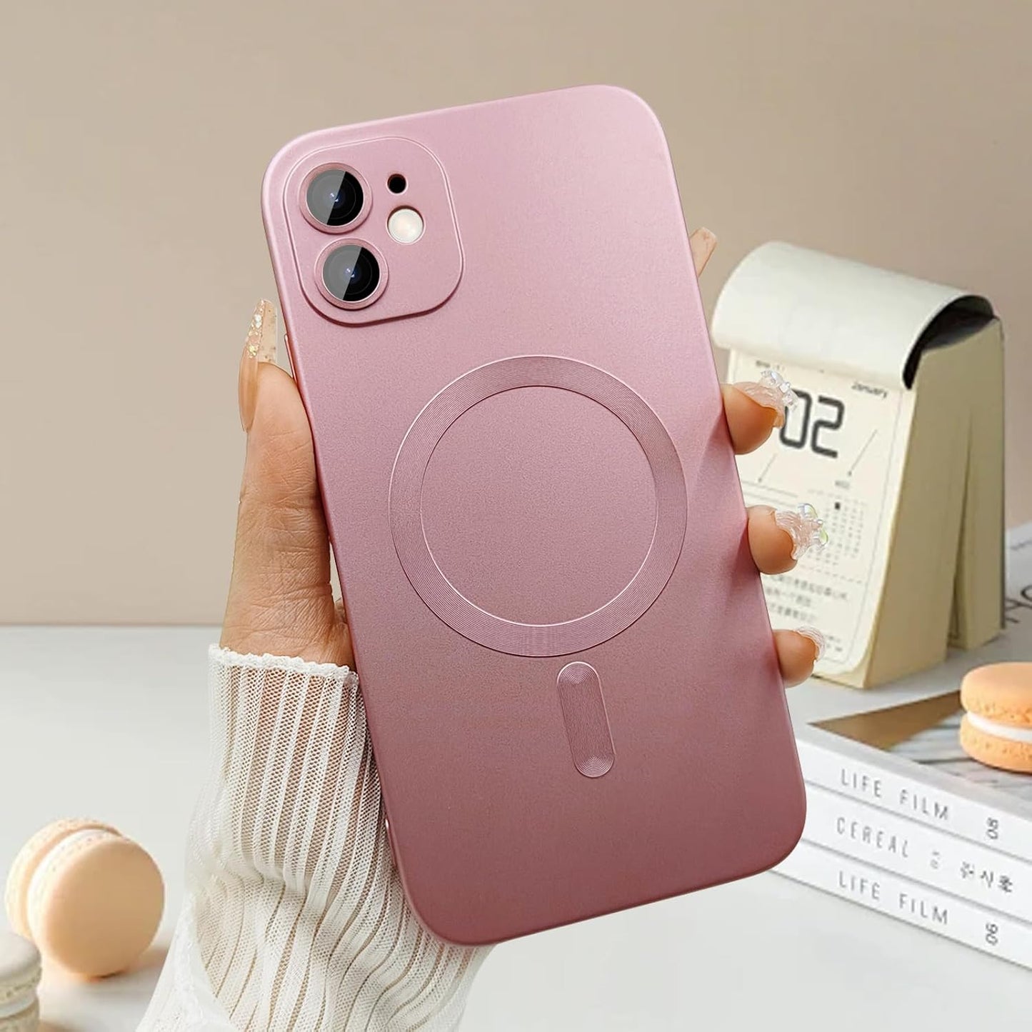 ankofave 12 12 6.1"-Pink Magnetic Case for iPhone Phone Case for Women/Men, Shockproof Matte Luxury Soft Metallic