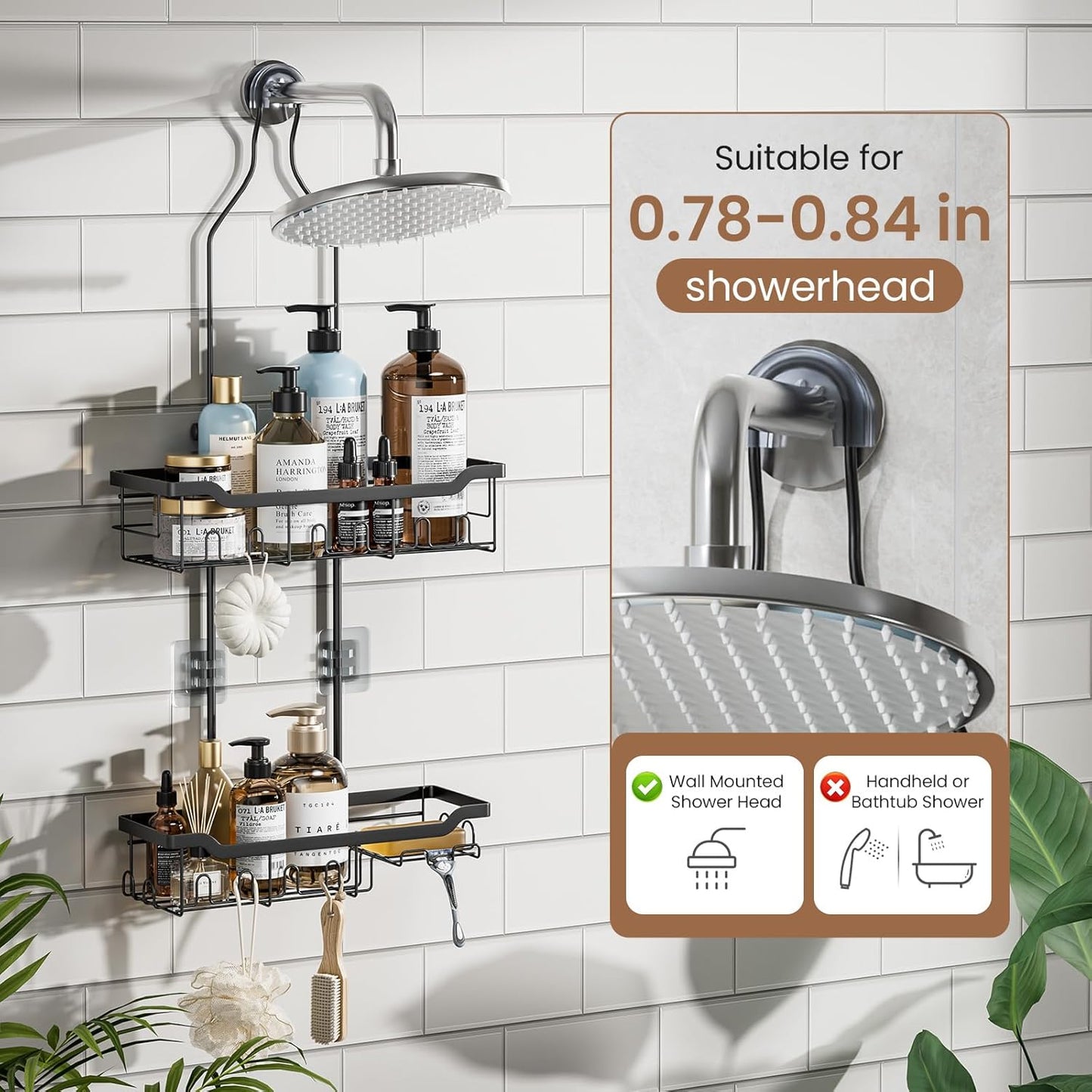 Skyapex Hanging Shower Caddy - Adjustable Height Shower Organizer | Rustproof Shelf Rack for Large Shampoo Bottles