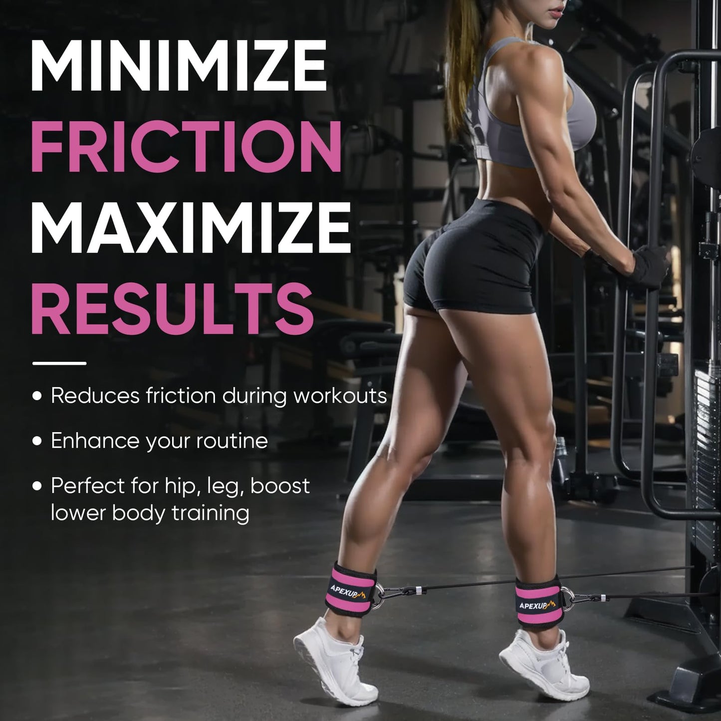 APEXUP Ankle Strap for Cable Machine, Ankle Resistance Bands, Cable Kick Back Straps for Gym, Glute Workouts, Leg Extensions, Adjustable Straps with Neoprene Padding (Pair, Rose Red)